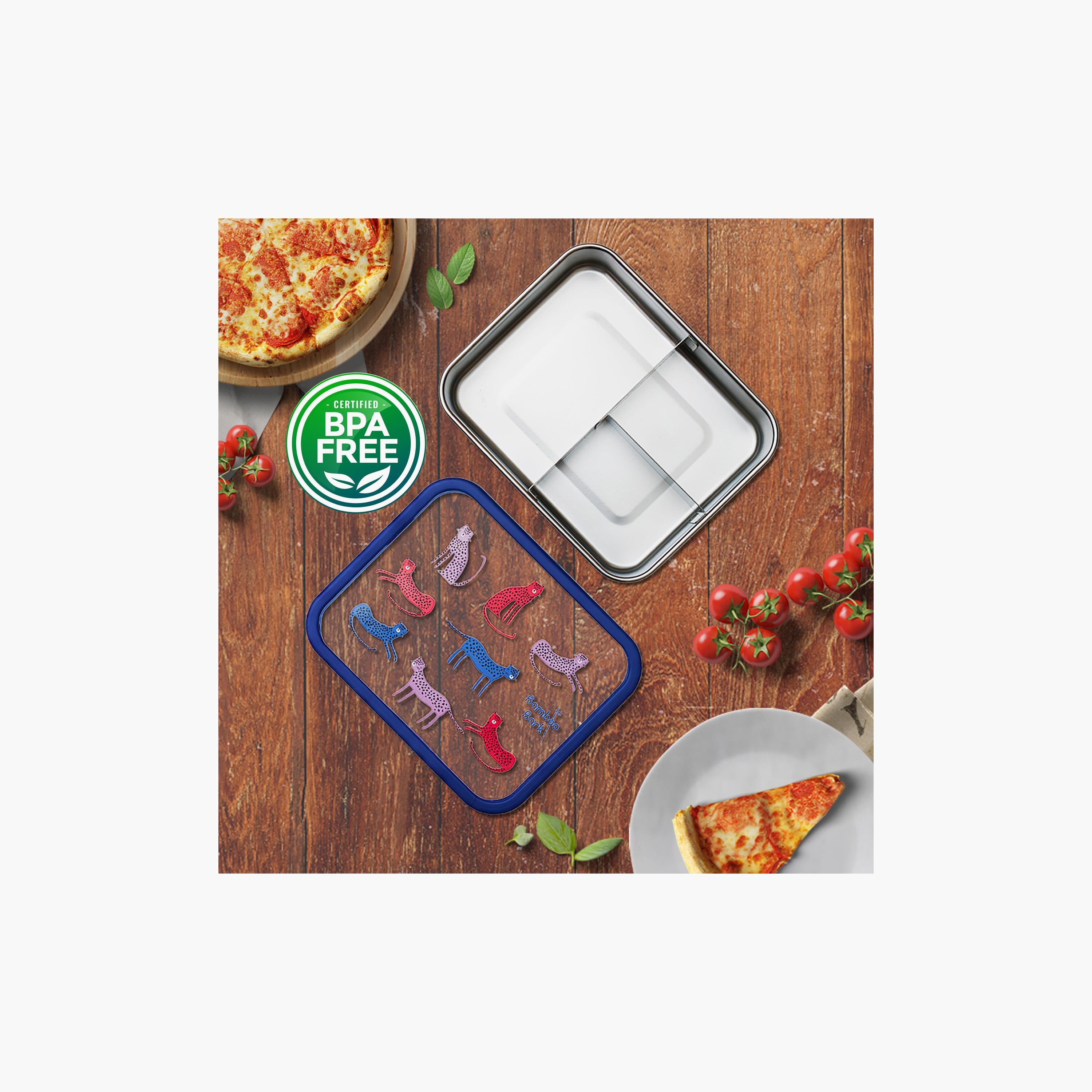 Bamboo Bark 3 Compartment Stainless Steel Lunch Box - Leopard - White-school-lunchessentials-lunchboxes-image-3