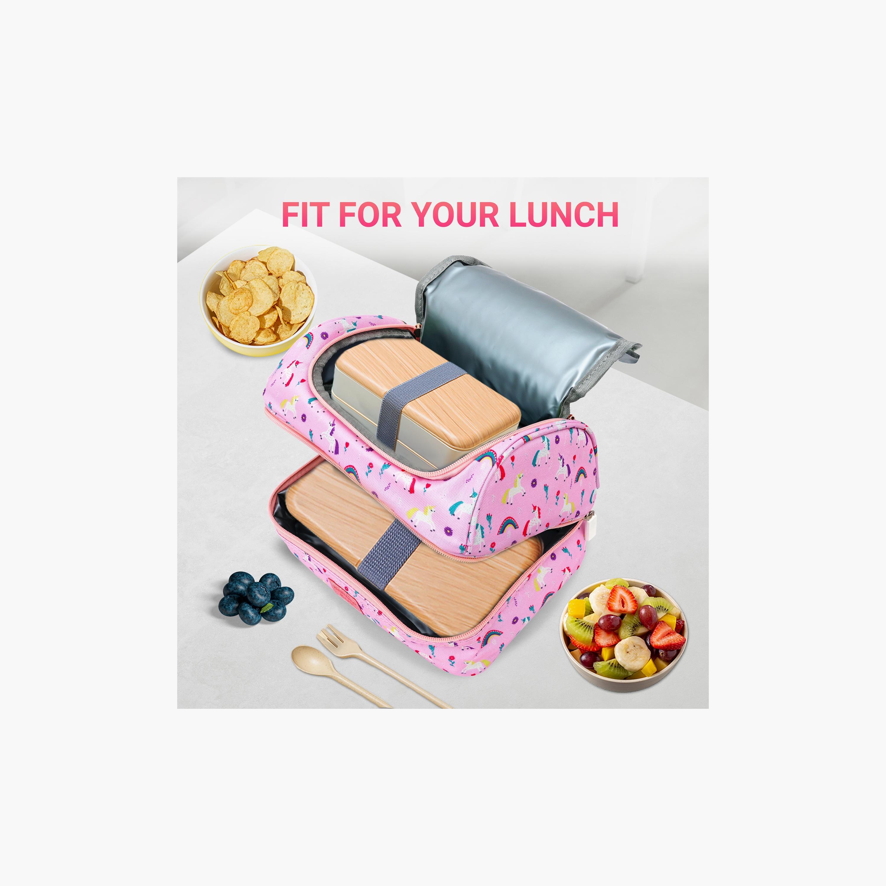 Bamboo Bark Unicorn Printed Lunch Bag - Pink-school-lunchessentials-lunchbags-image-3
