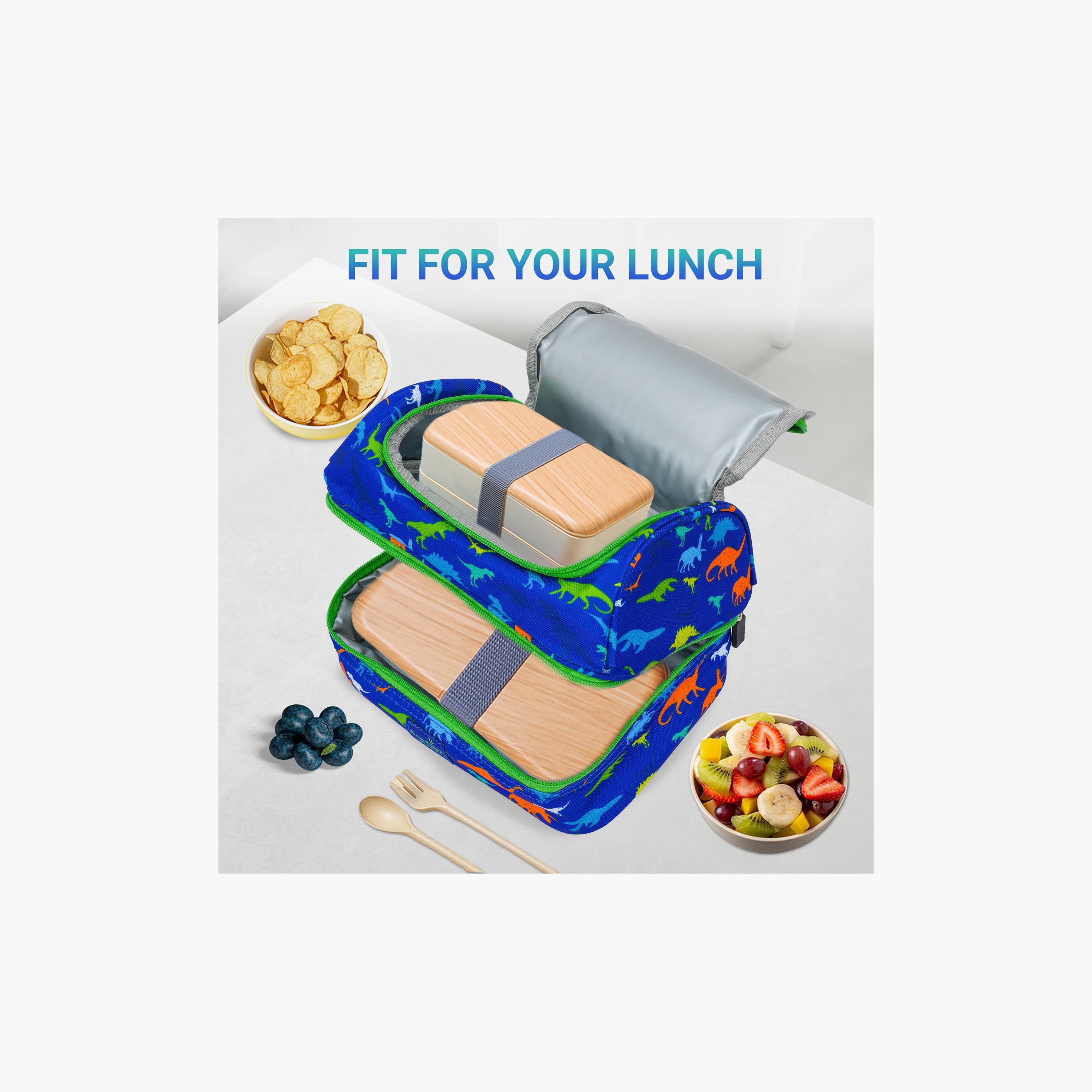 Bamboo Bark Dino Printed Lunch Bag - Blue-school-lunchessentials-lunchbags-image-2