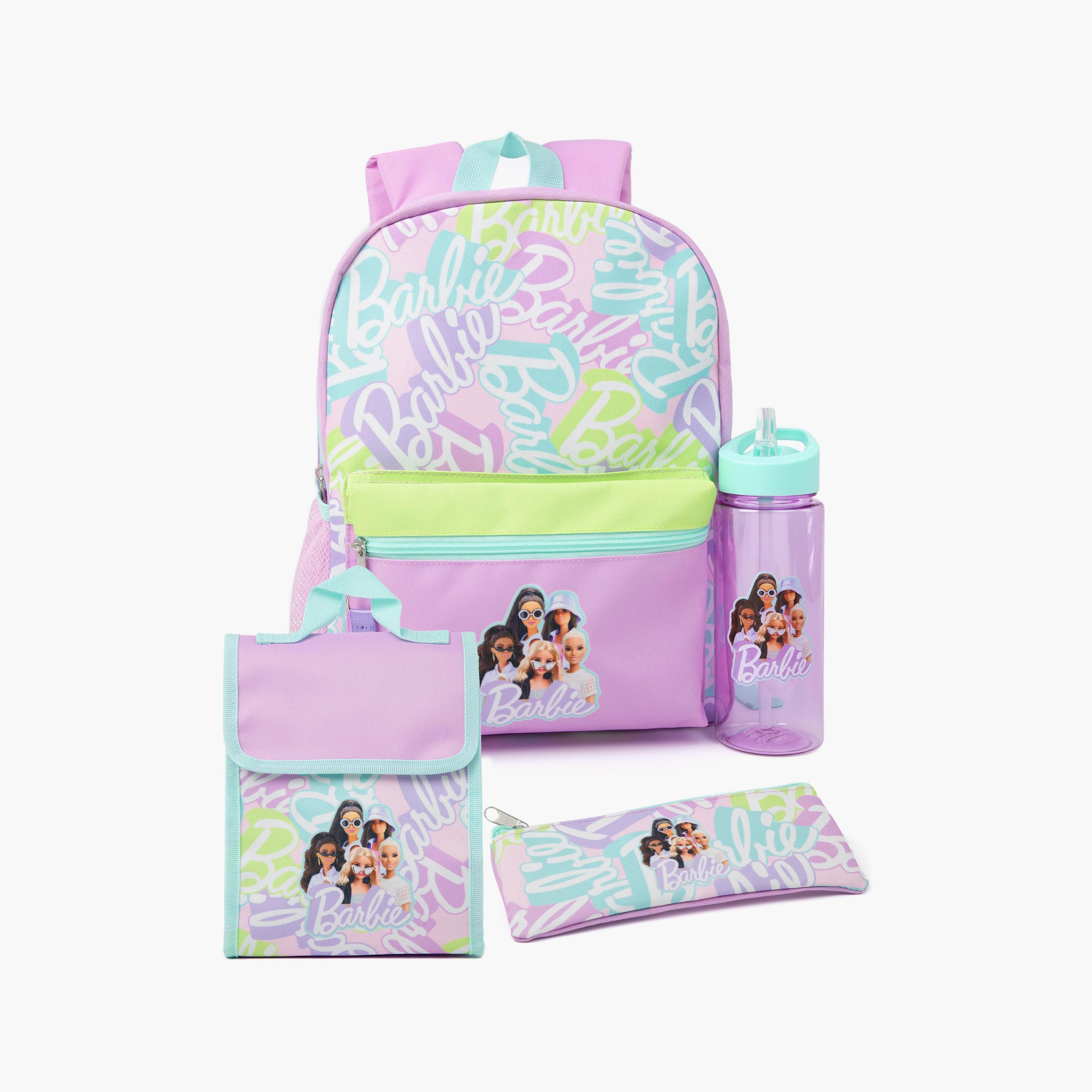 Barbie 4-Piece Printed Backpack Set - Pink - 14 Inch-school-bagsandbackpacks-sets-image-1