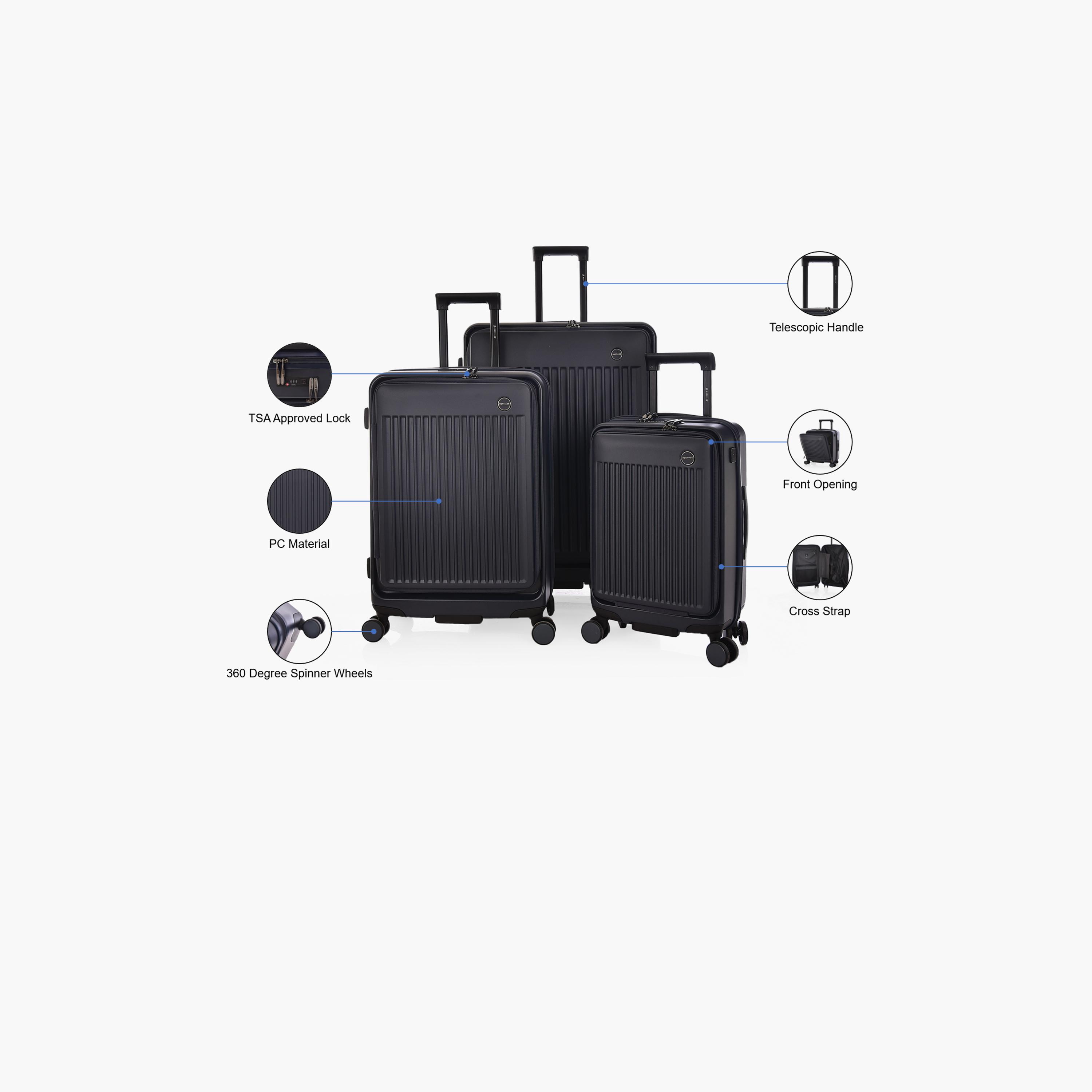 Magellan Set of 3 Polycarbonate with ABS Hardcase 4-Wheeler Spinner Trolley Bag with TSA Lock | 1996HA/3P-travel-luggagesandbags-luggage-image-2