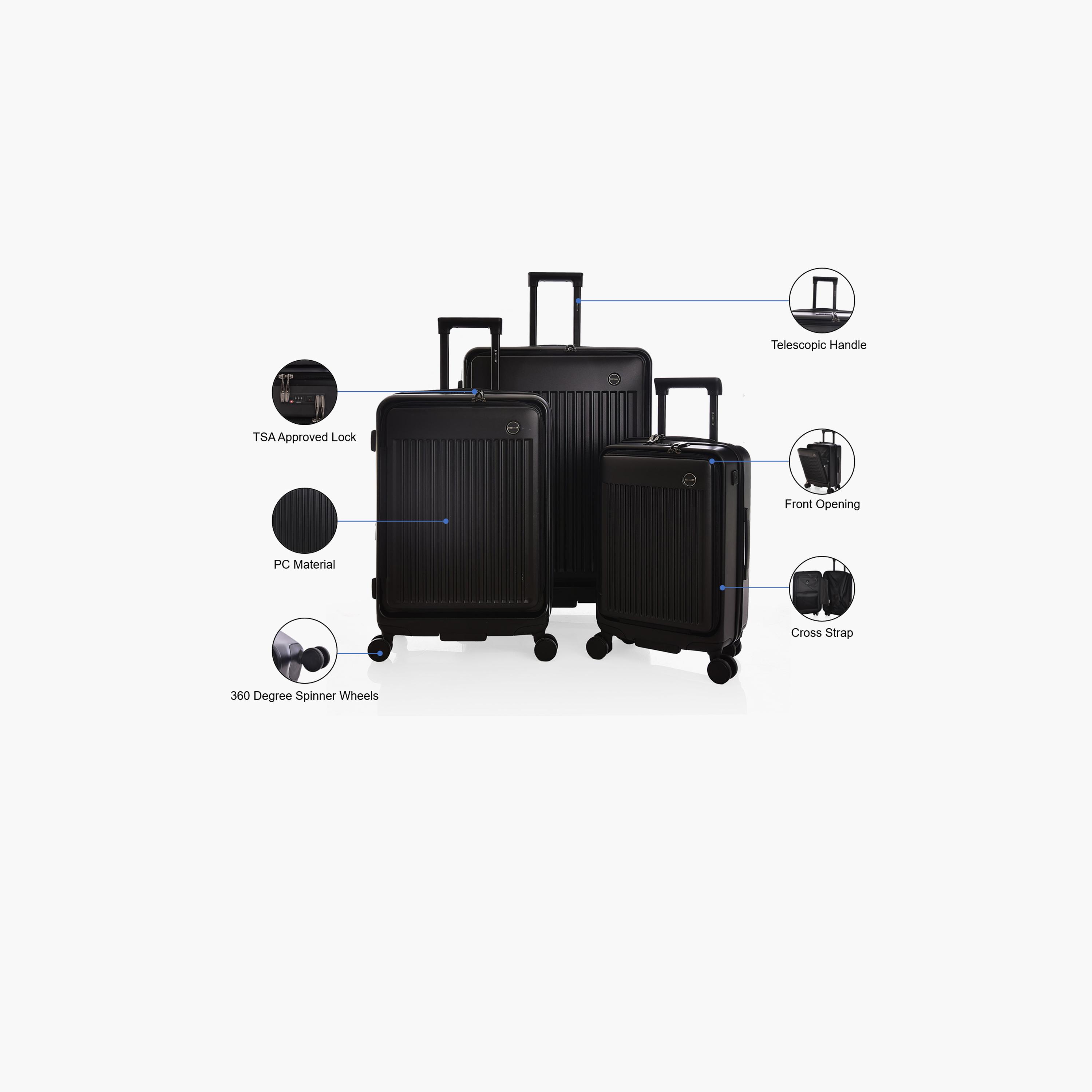 Magellan Set of 3 Polycarbonate with ABS Hardcase 4-Wheeler Spinner Trolley Bag with TSA Lock | 1996HA/3P-travel-luggagesandbags-luggage-image-2