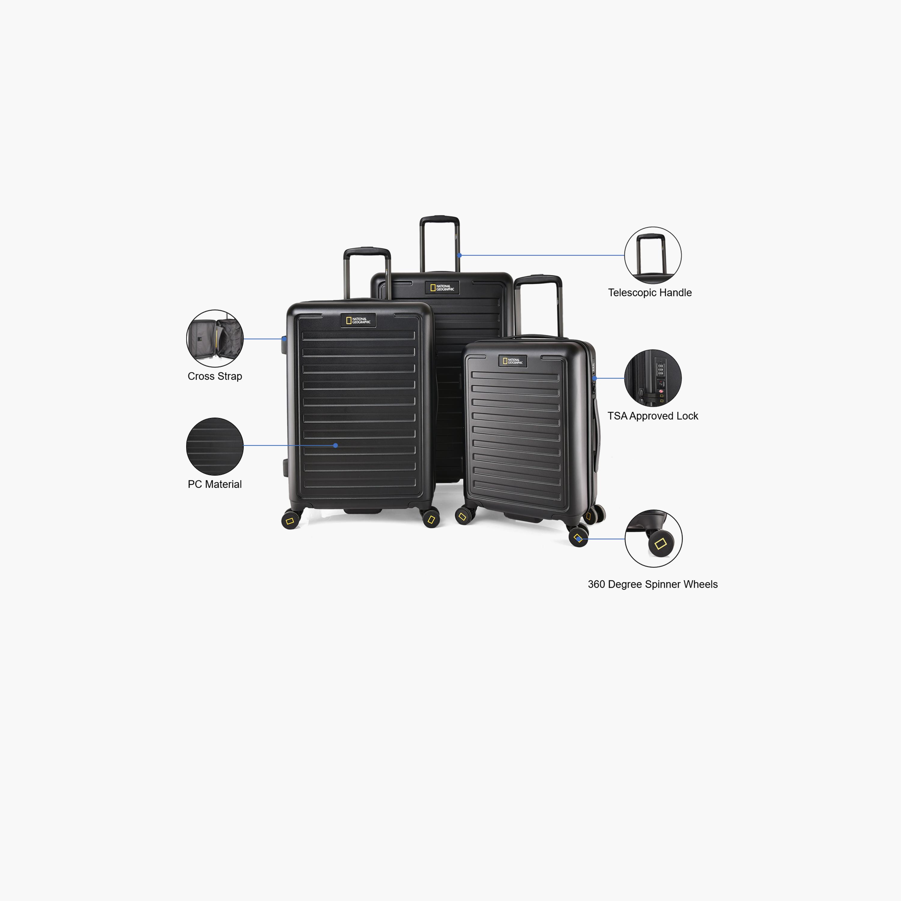 National Geographic Set of 3 Polycarbonate with ABS Hardcase 4-Wheeler Spinner Trolley Bag with TSA Lock | N164HA/3P-travel-luggagesandbags-luggage-image-2