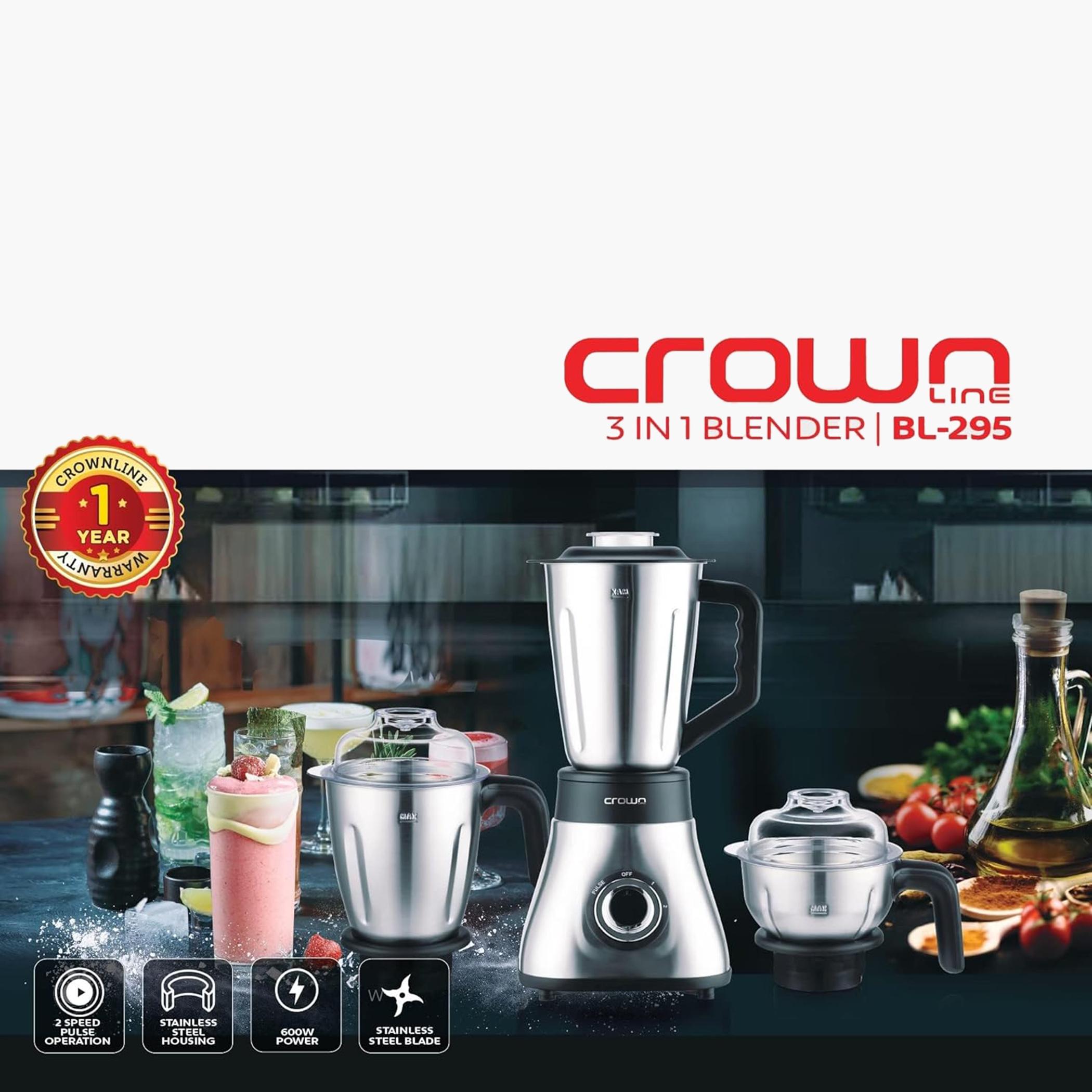 خلاط ومطحنة 3 في 1 بقوة 600 واط من الستانليس ستيل - BL-295 من كراون لاين-hbxhomeware-appliances-blendersmixersandgrinders-image-3