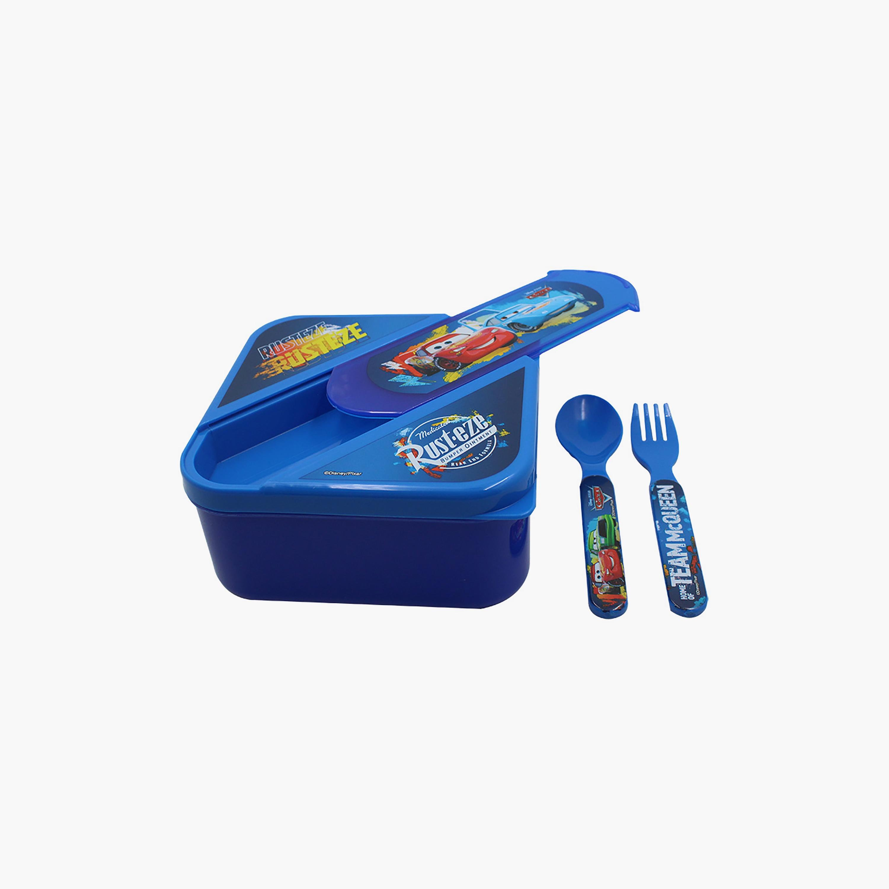 Cars Printed Lunch Box with Cutlery Set - Blue-school-lunchessentials-lunchboxes-image-4