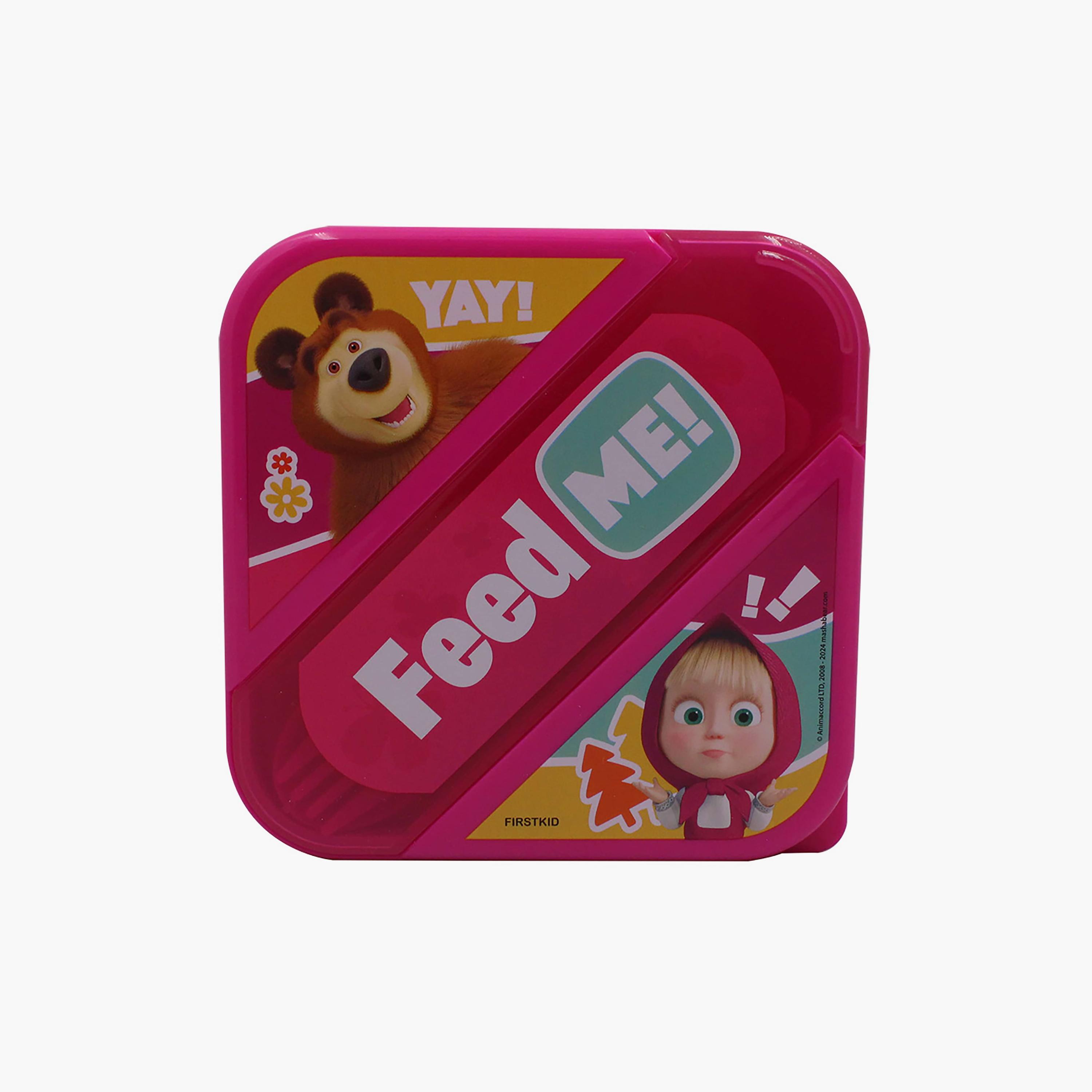 Masha and the Bear Printed Lunch Box with Cutlery Set - Pink-school-lunchessentials-lunchboxes-image-1