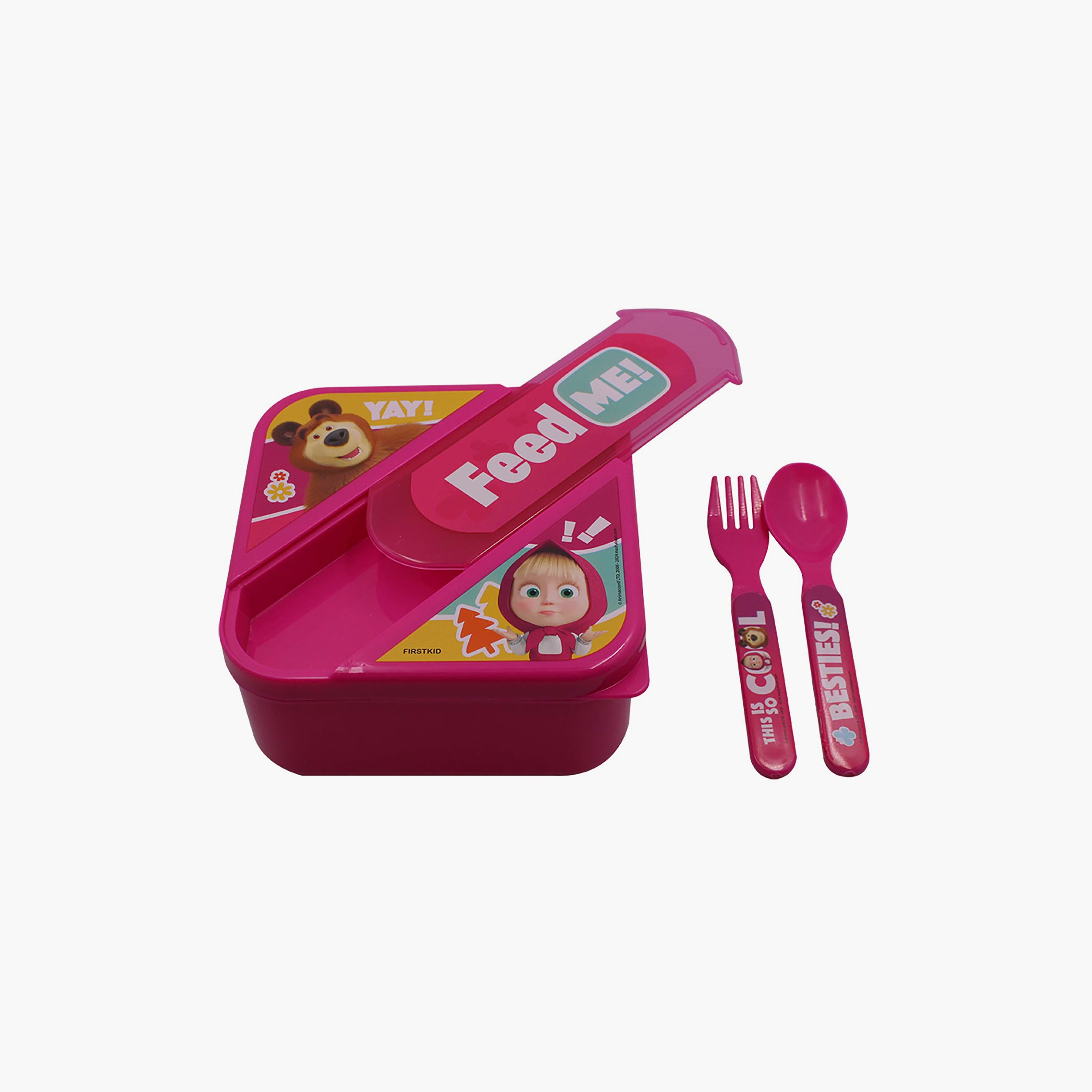 Masha and the Bear Printed Lunch Box with Cutlery Set - Pink-school-lunchessentials-lunchboxes-image-3