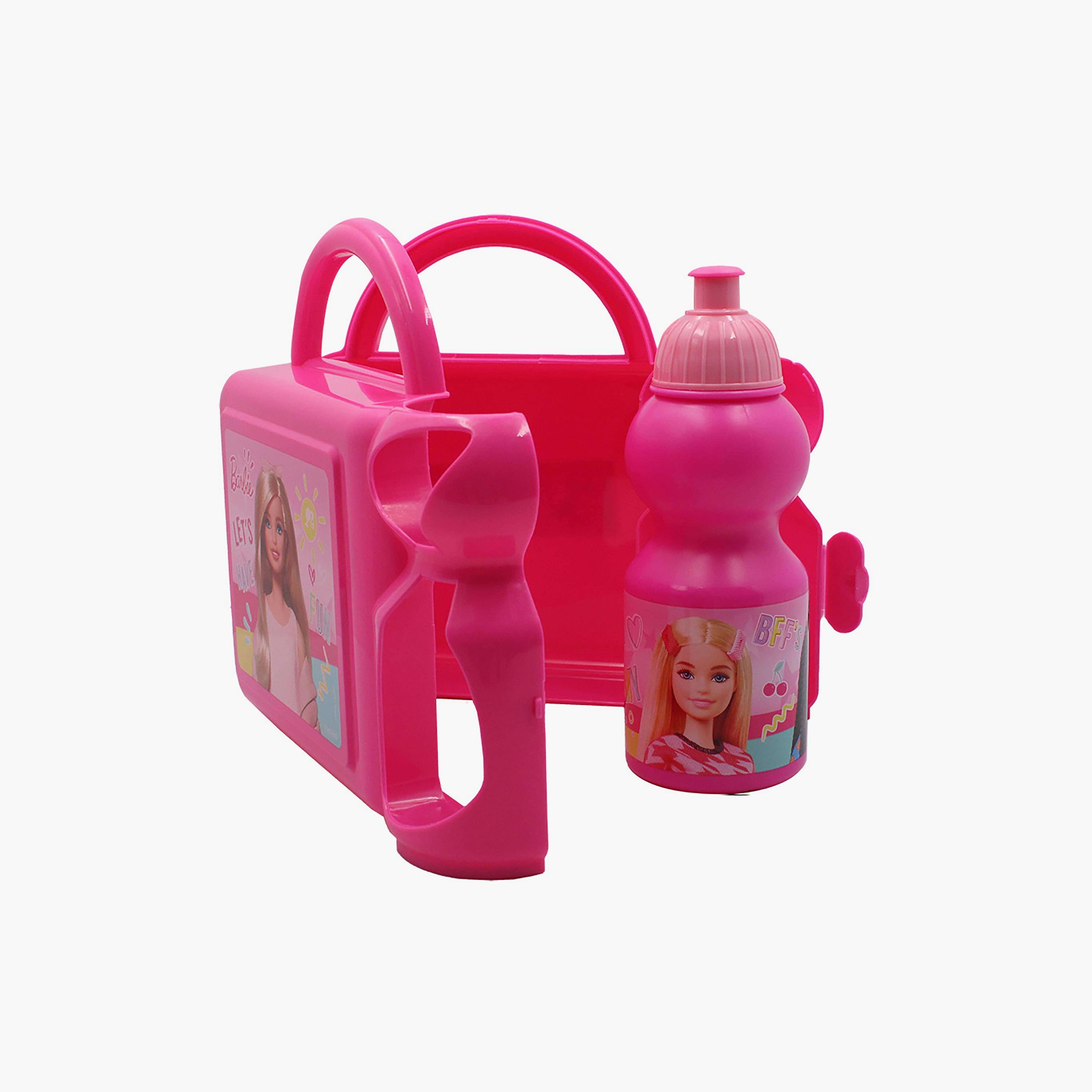 صندوق غداء مع زجاجة مياه بطبعة باربي - وردي - 350 مل-school-lunchessentials-lunchboxes-image-2