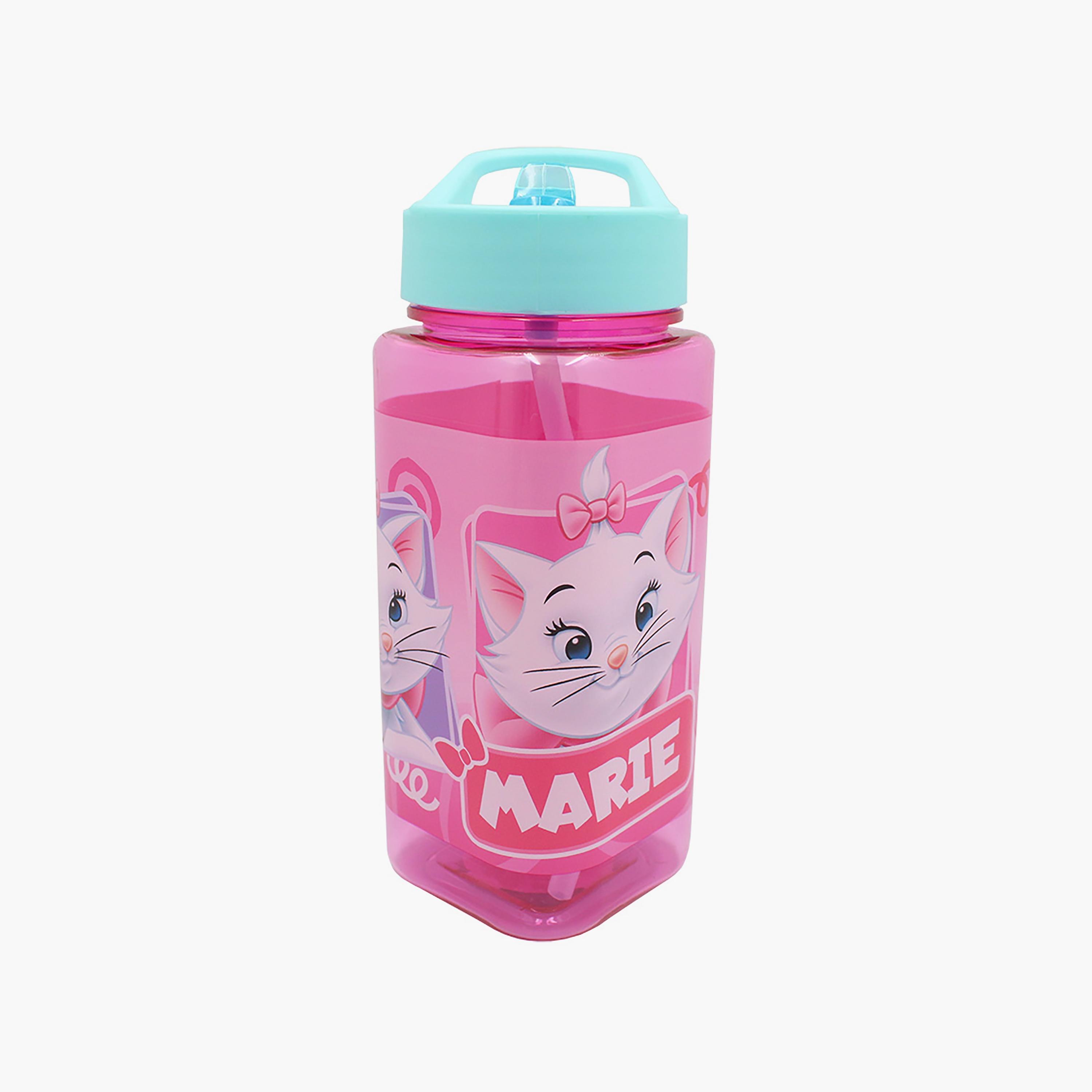 Marie Printed Square Water Bottle with Straw - Pink - 500 ml-school-waterbottles-image-1