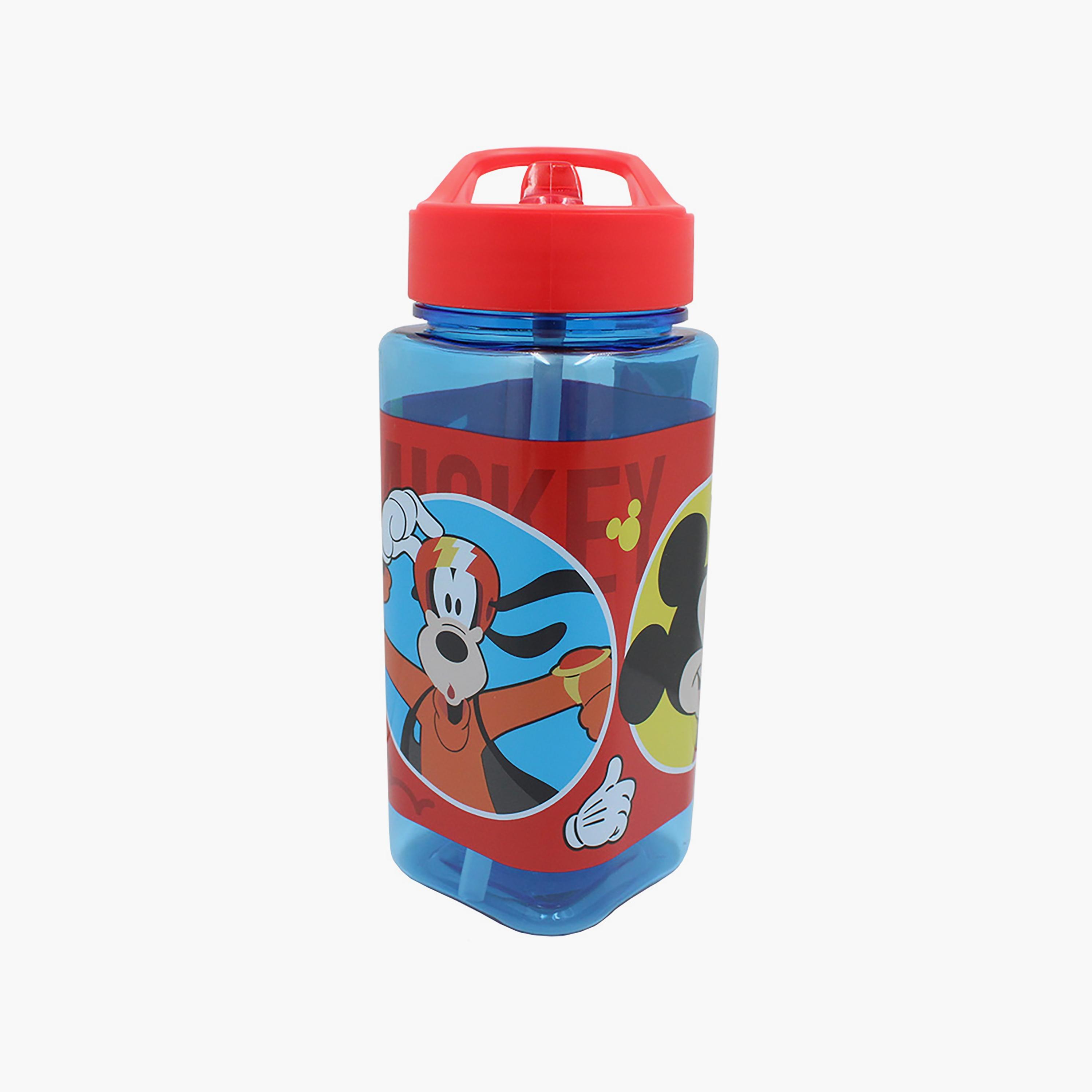 زجاجة مياه مربعة مع ماصة بطبعة ميكي ماوس ديزني - أزرق - 500 مل-school-waterbottles-image-3