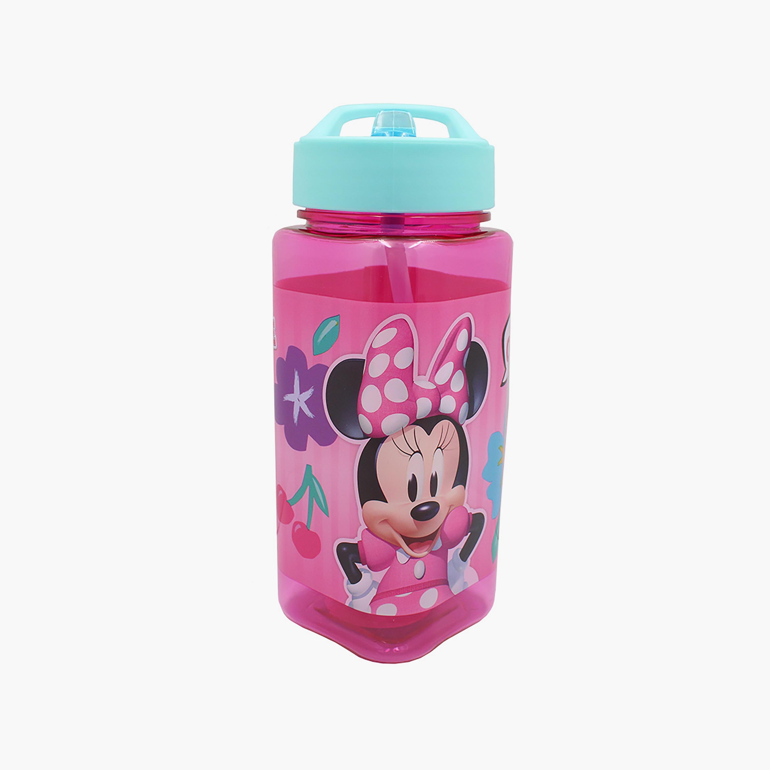 Disney Minnie Mouse Printed Square Water Bottle with Straw Pink - 500 ml-school-waterbottles-image-1