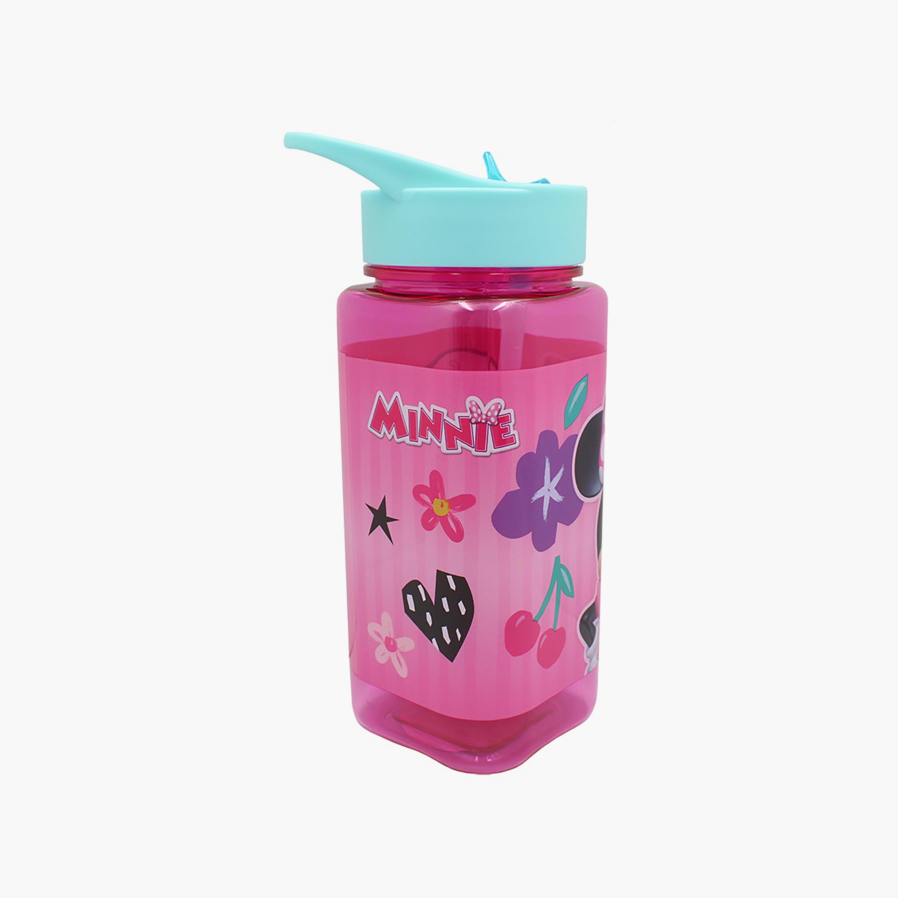 Disney Minnie Mouse Printed Square Water Bottle with Straw Pink - 500 ml-school-waterbottles-image-2