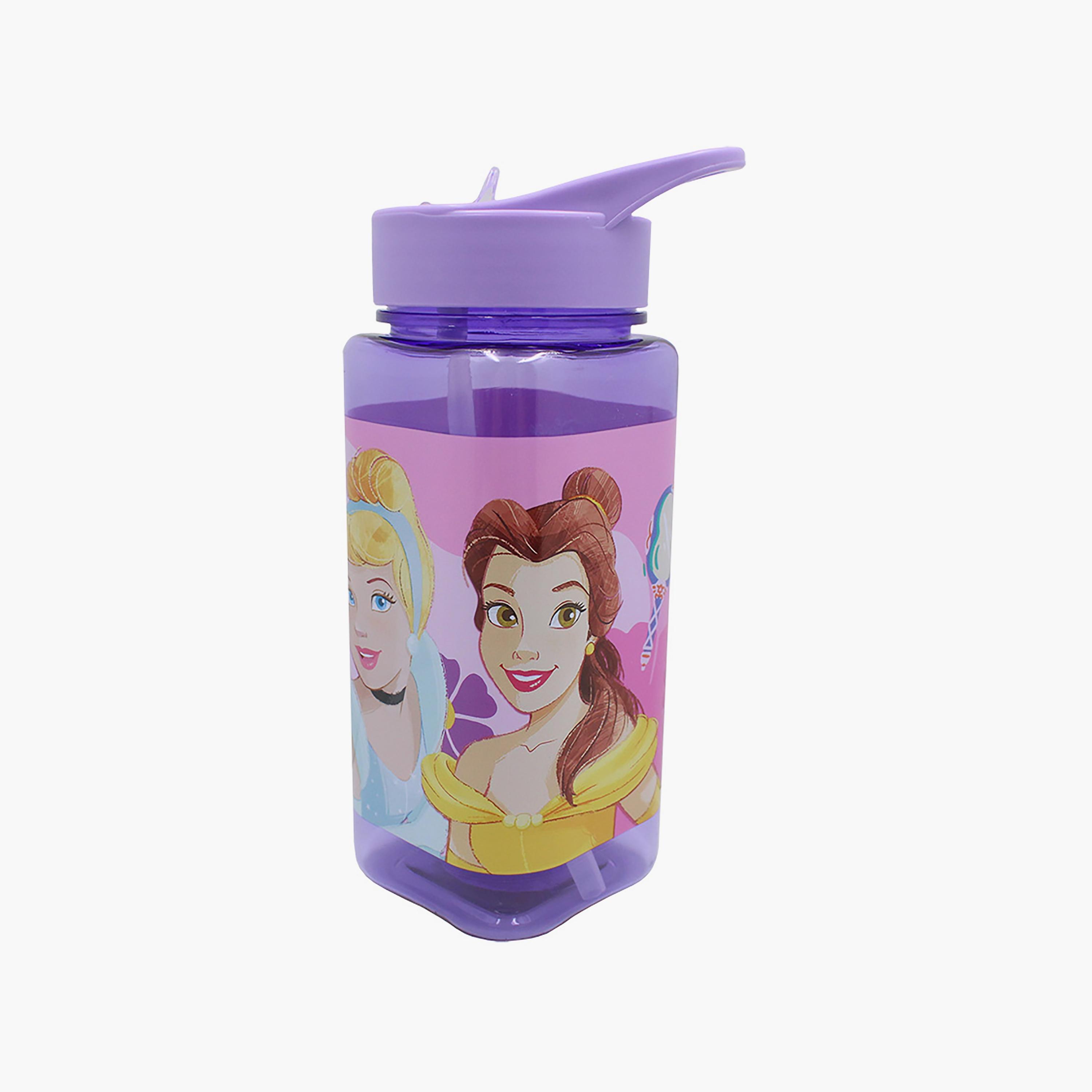 Disney Princess Printed Square Water Bottle with Straw - Purple - 500 ml-school-waterbottles-image-2