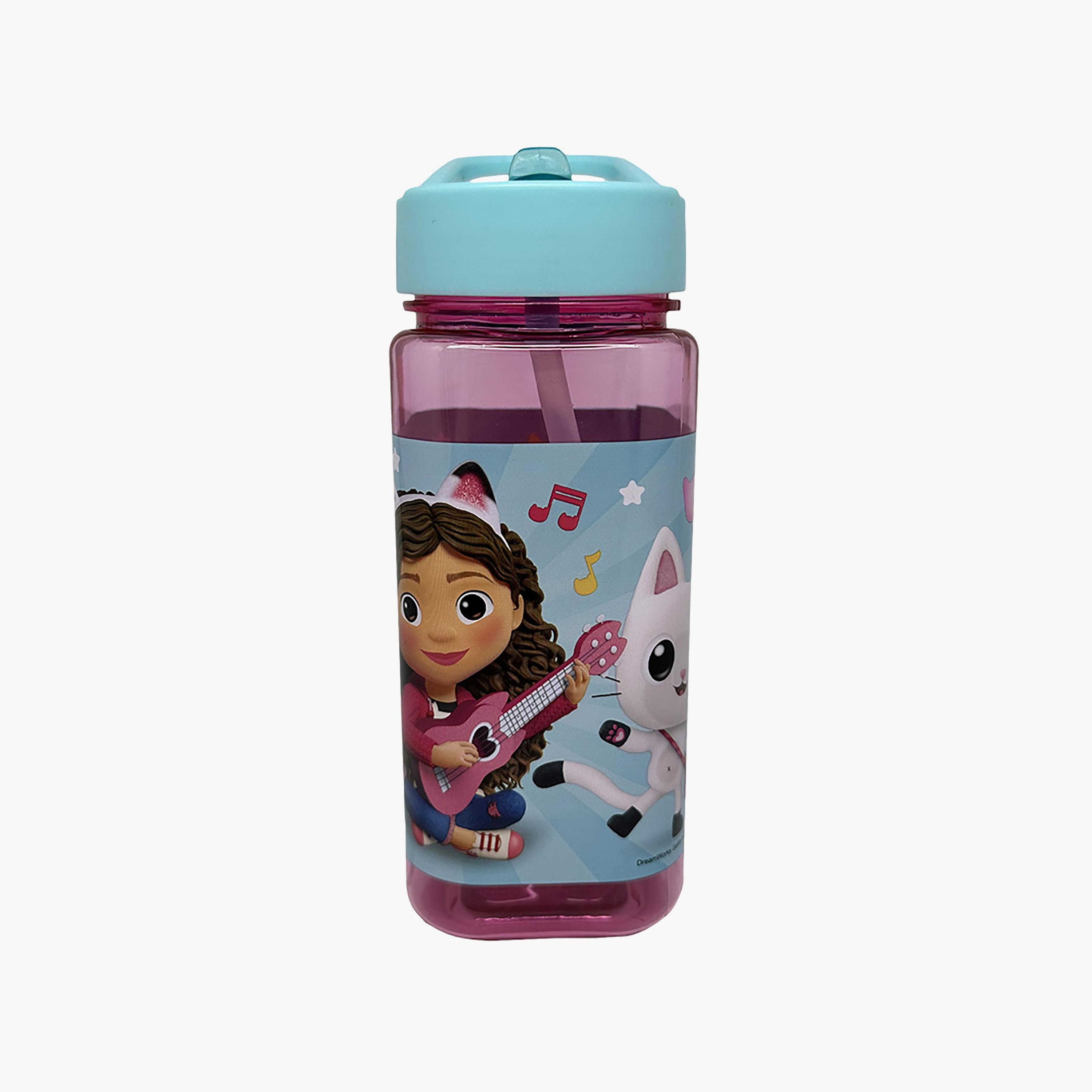 زجاجة مياه مربعة مع ماصة بطبعة جابيز دولهاوس - وردي - 500 مل-school-waterbottles-image-1