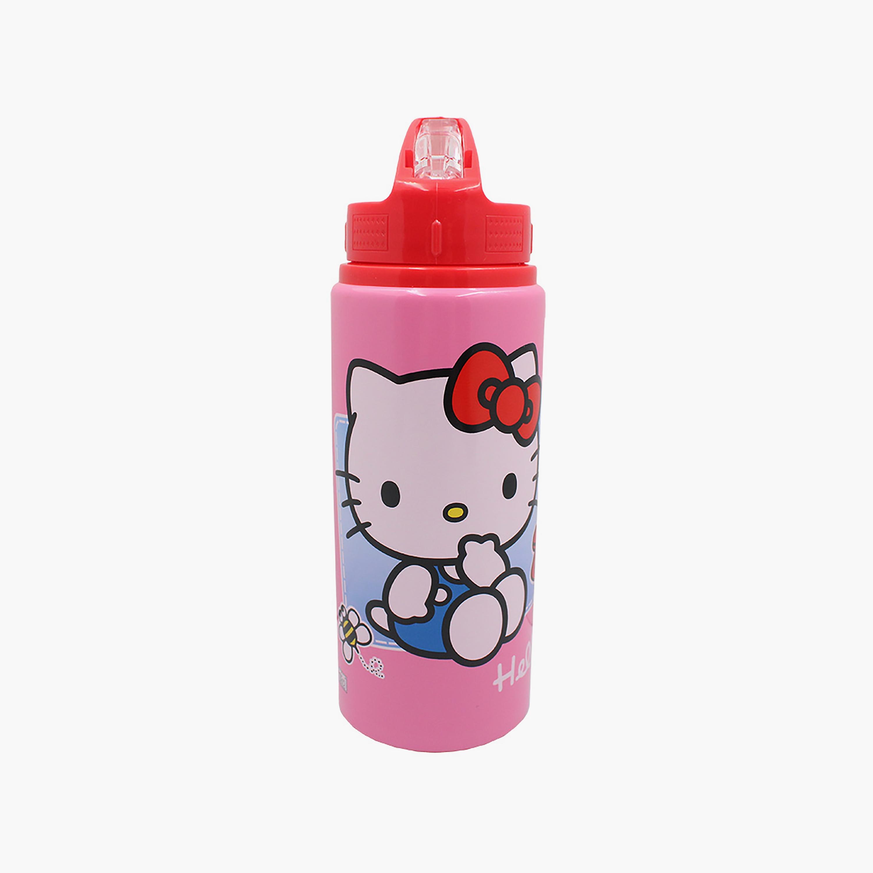 زجاجة مياه ألومنيوم بطبعة هالو كيتي - وردي - 600 مل-school-waterbottles-image-1
