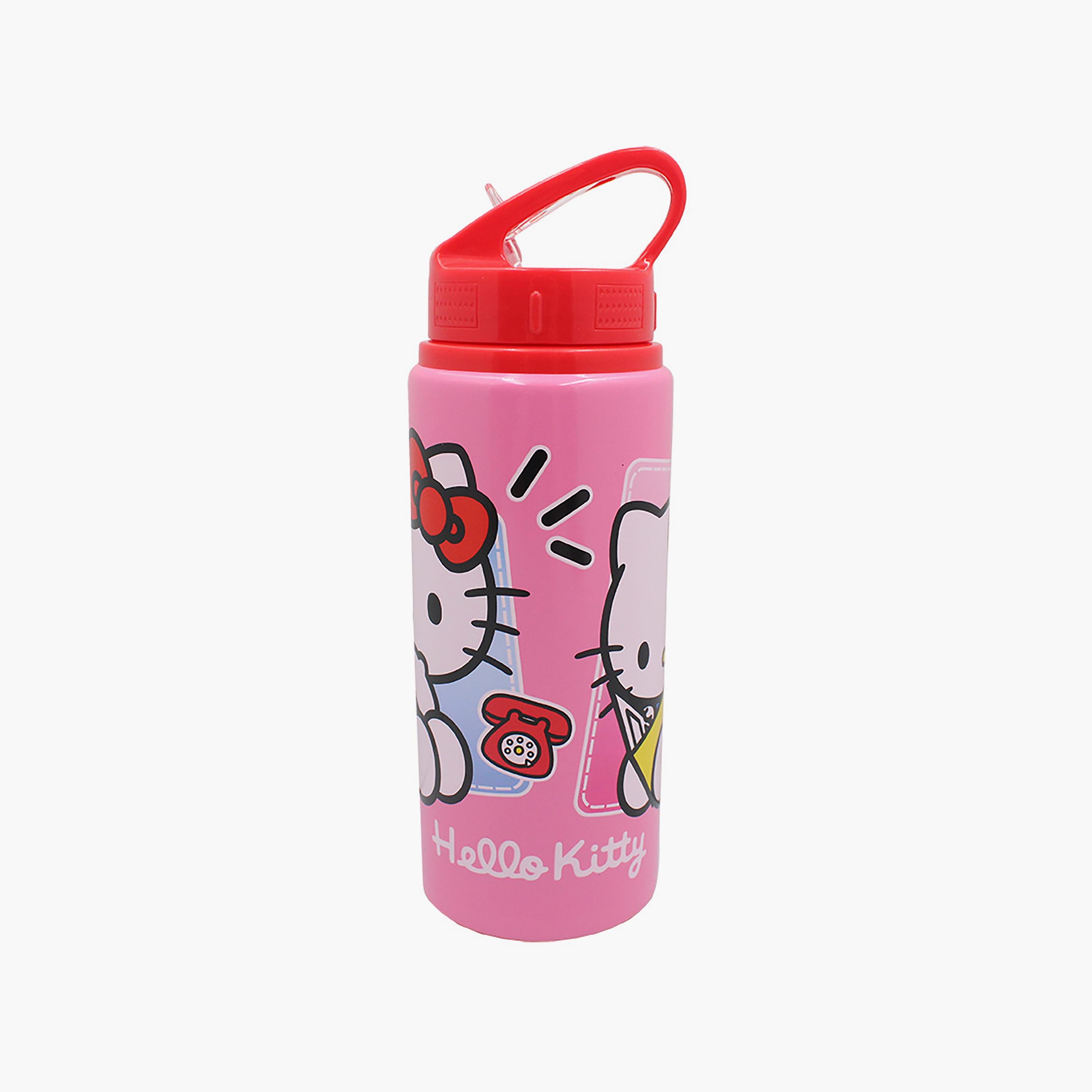 زجاجة مياه ألومنيوم بطبعة هالو كيتي - وردي - 600 مل-school-waterbottles-image-2