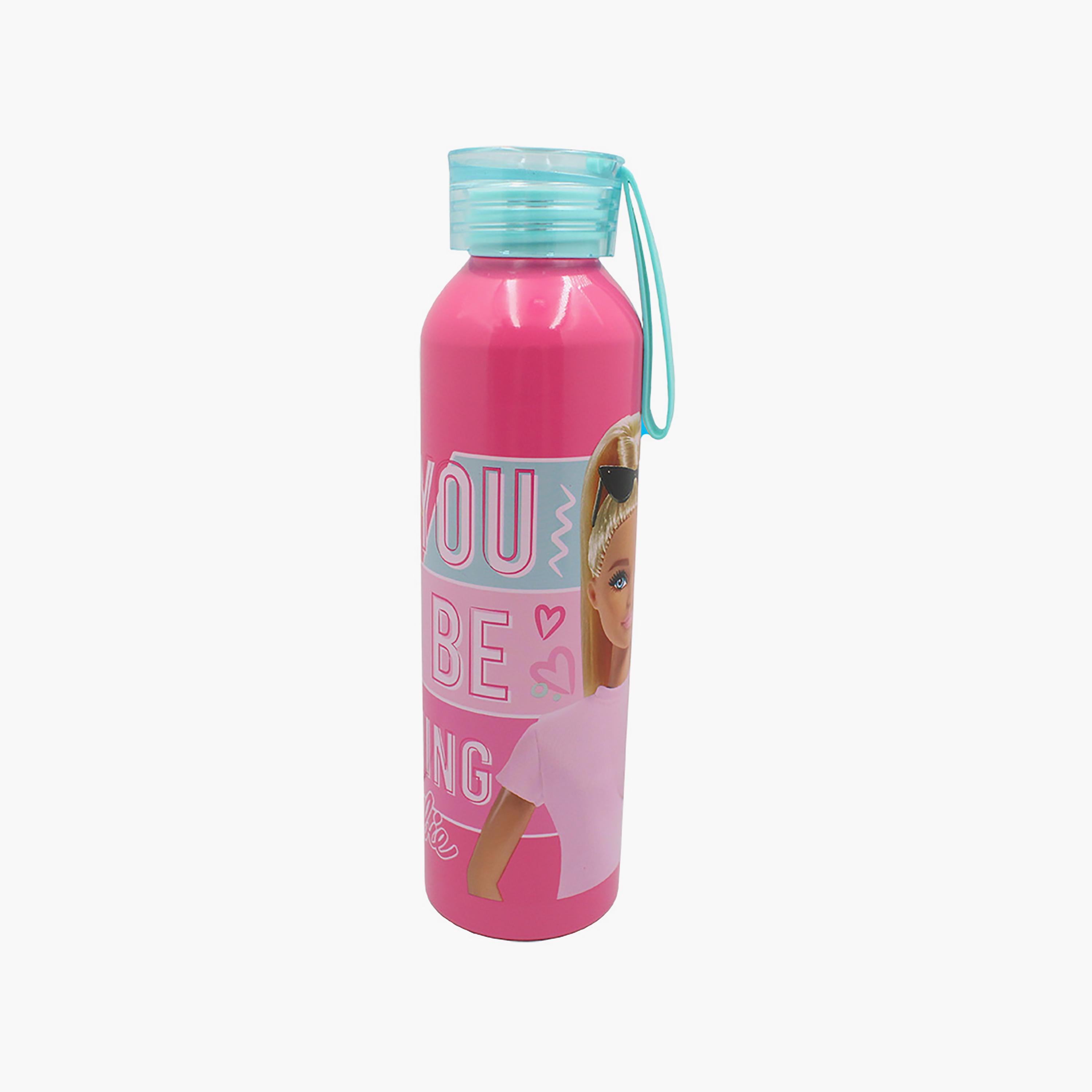زجاجة مياه ألومنيوم مع حامل سيليكون بطبعة باربي - وردي - 500 مل-school-waterbottles-image-2