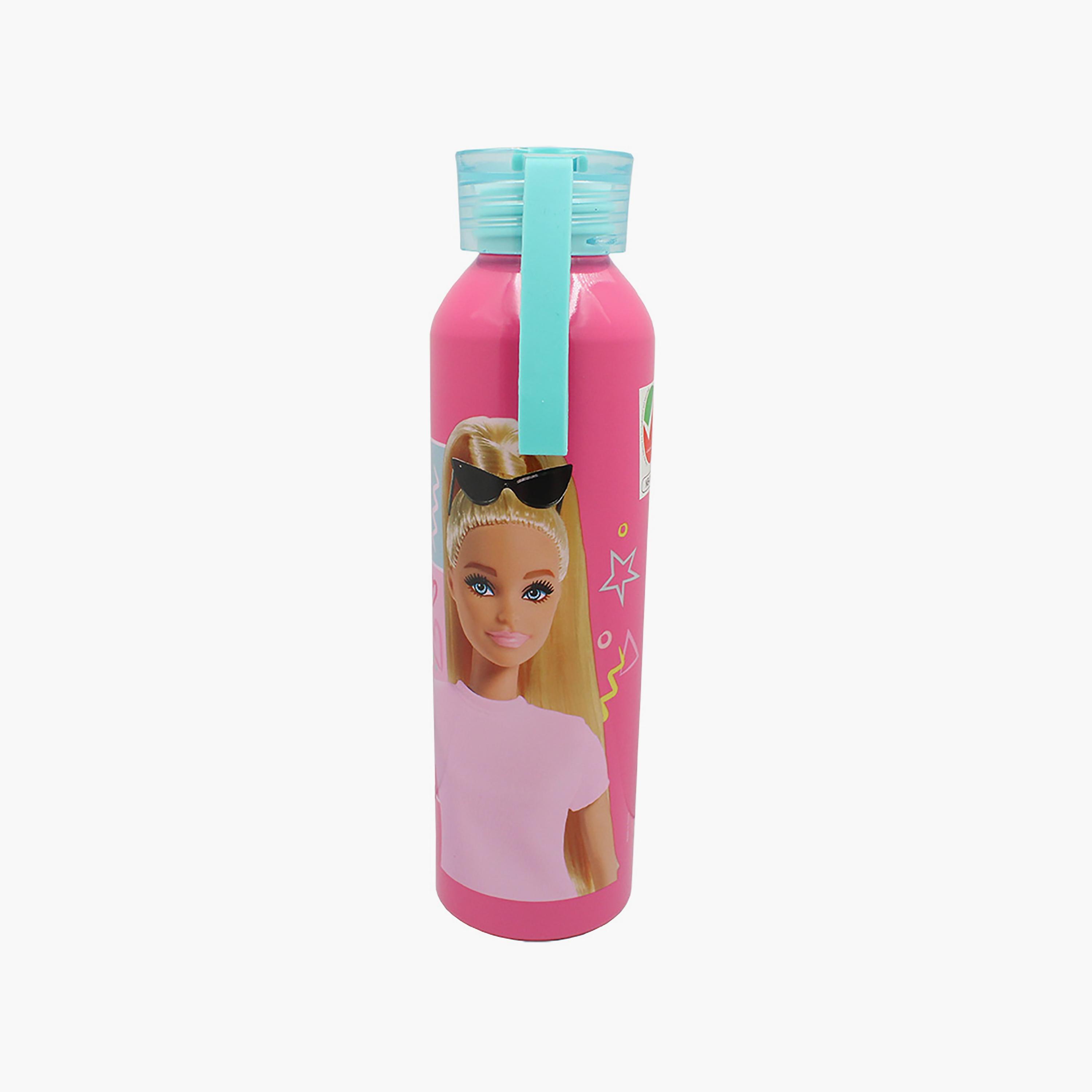 زجاجة مياه ألومنيوم مع حامل سيليكون بطبعة باربي - وردي - 500 مل-school-waterbottles-image-3