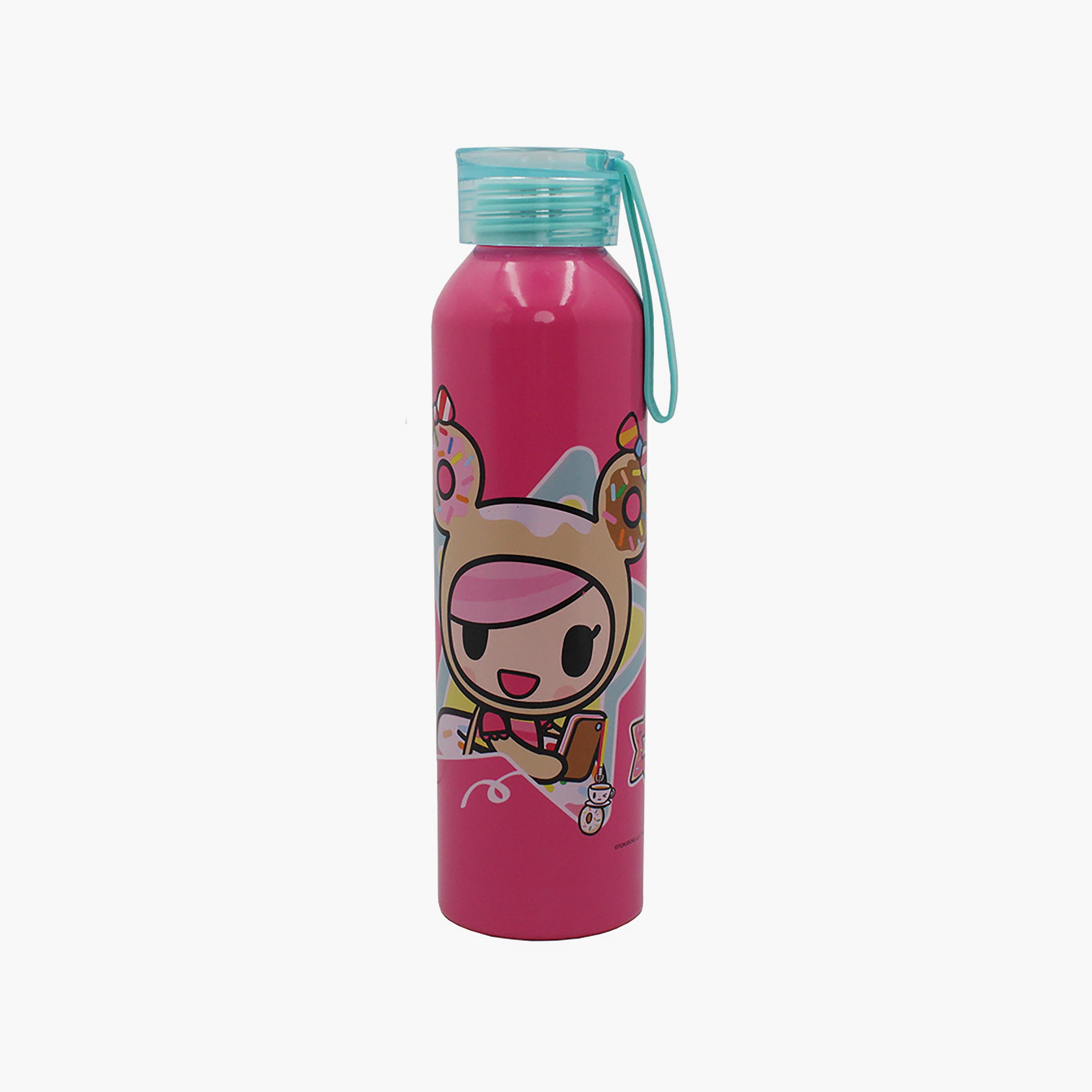 Tokidoki Printed Aluminium Water Bottle with Silicon Hanger - Pink - 500 ml-school-waterbottles-image-2