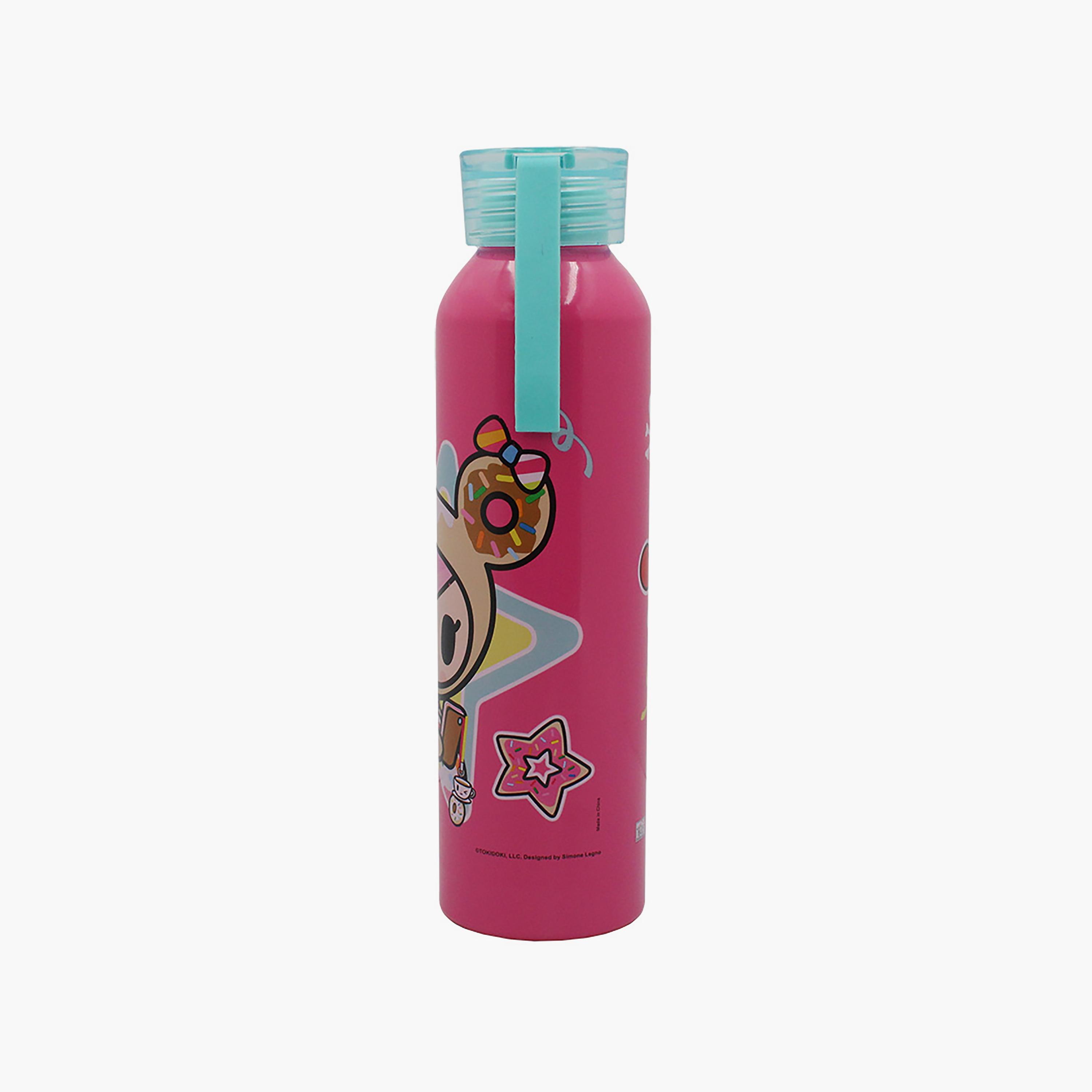 Tokidoki Printed Aluminium Water Bottle with Silicon Hanger - Pink - 500 ml-school-waterbottles-image-3