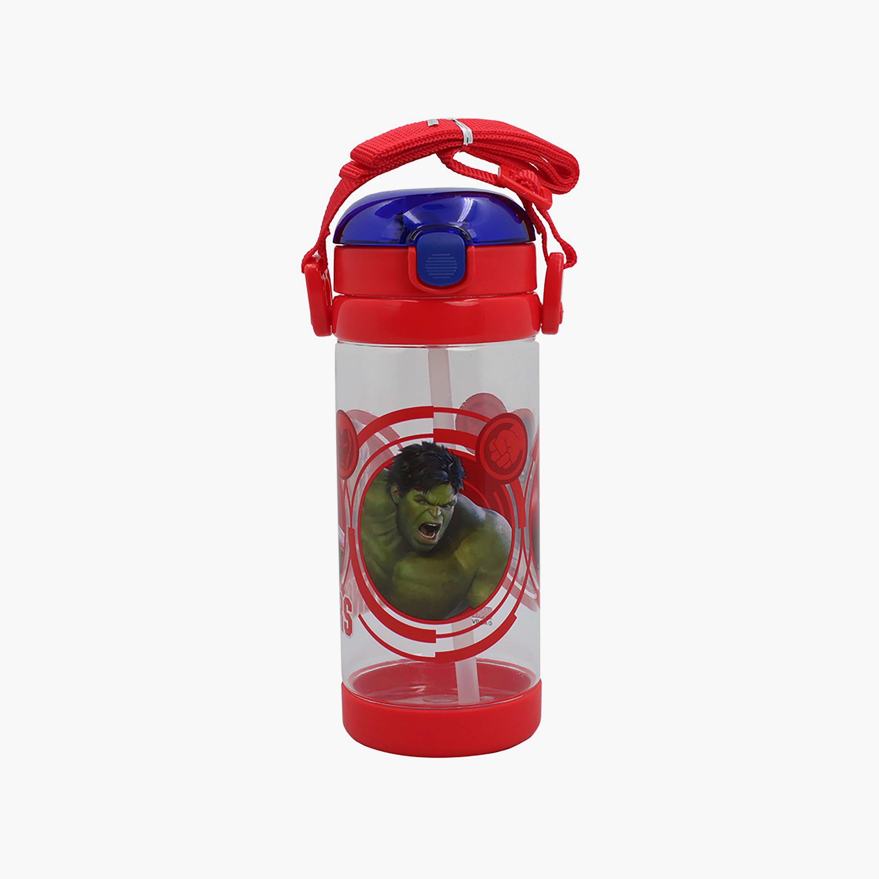 Avengers Gamer Verse Printed Water Bottle with Straw & Side Stap - Red - 500 ml-school-waterbottles-image-1