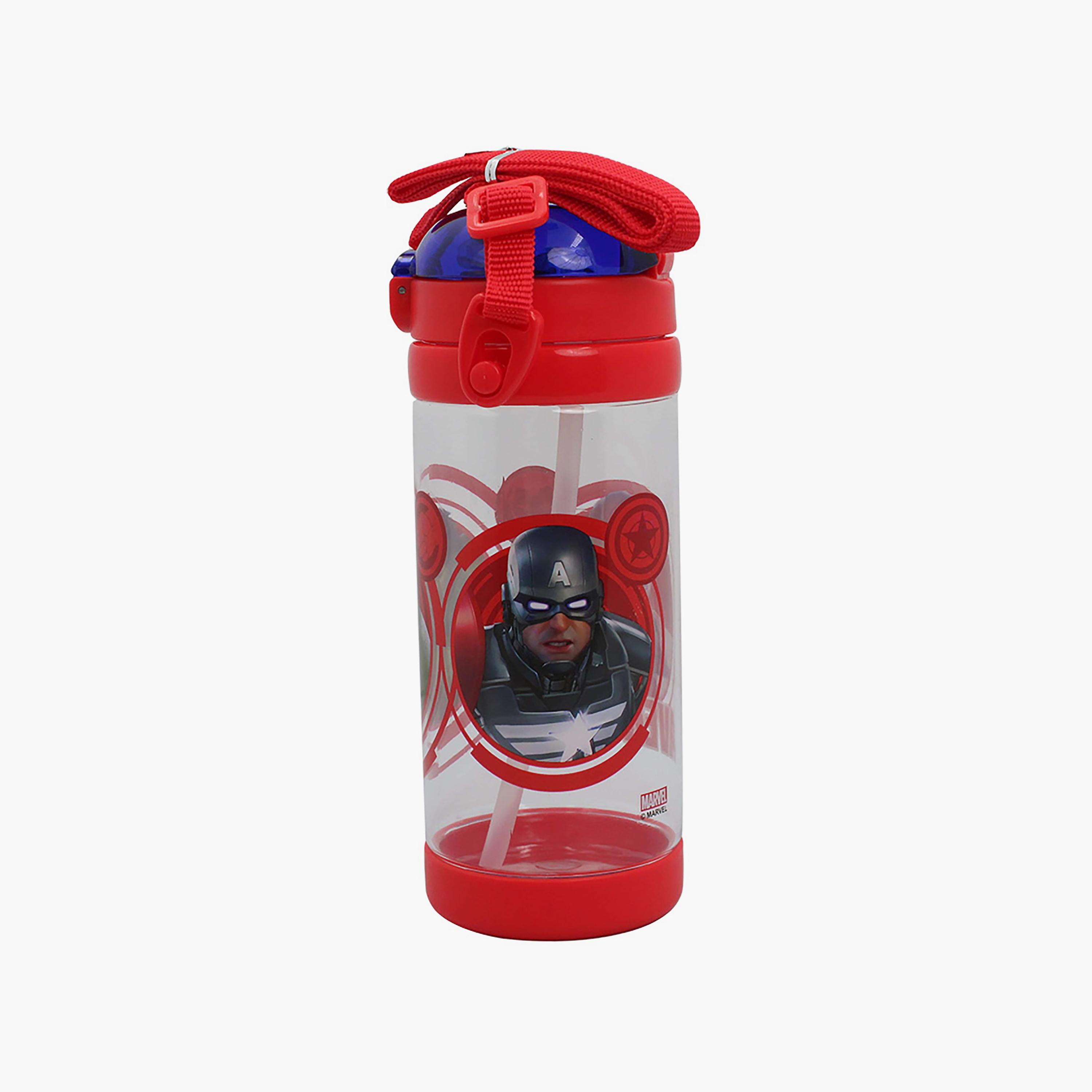 Avengers Gamer Verse Printed Water Bottle with Straw & Side Stap - Red - 500 ml-school-waterbottles-image-2