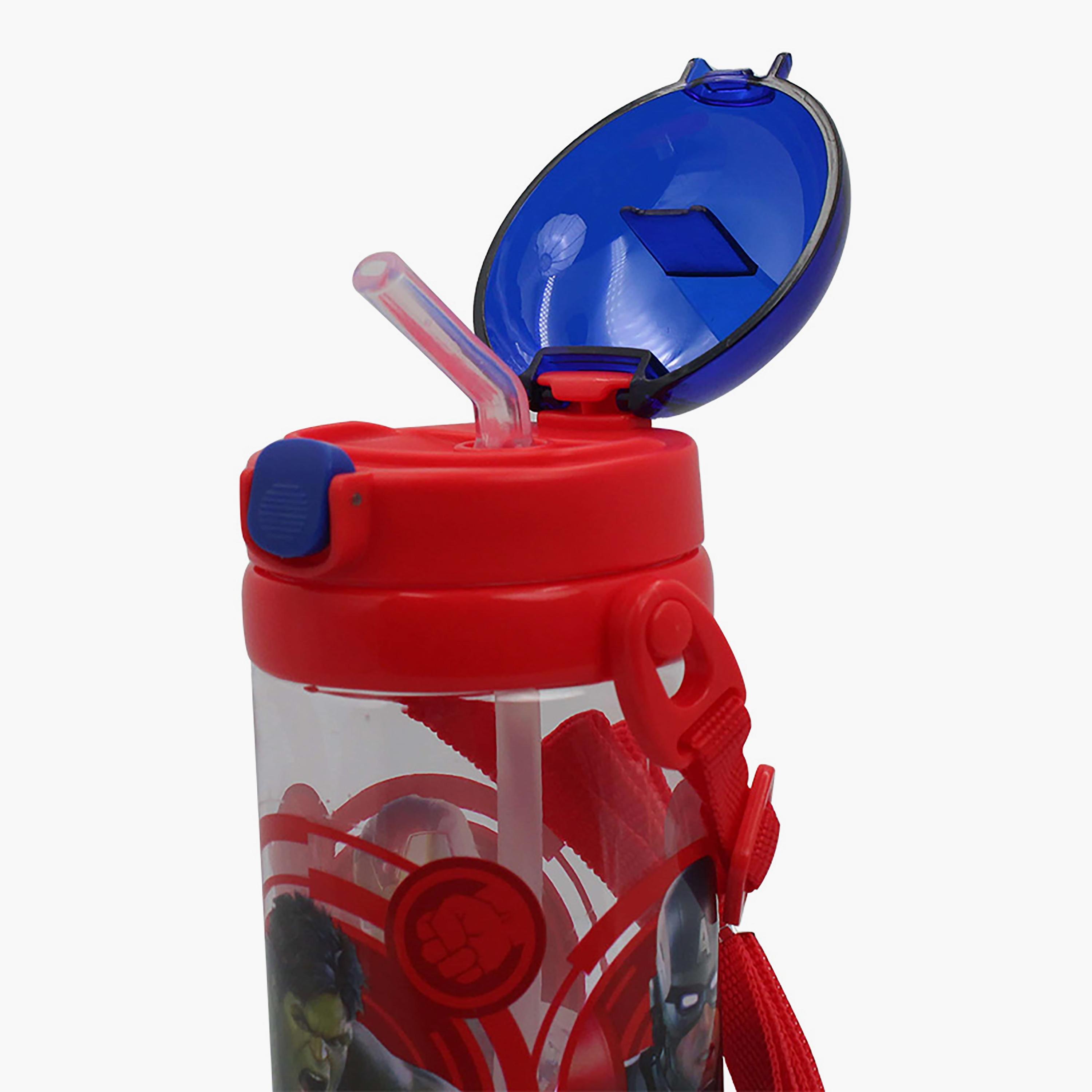 Avengers Gamer Verse Printed Water Bottle with Straw & Side Stap - Red - 500 ml-school-waterbottles-image-3