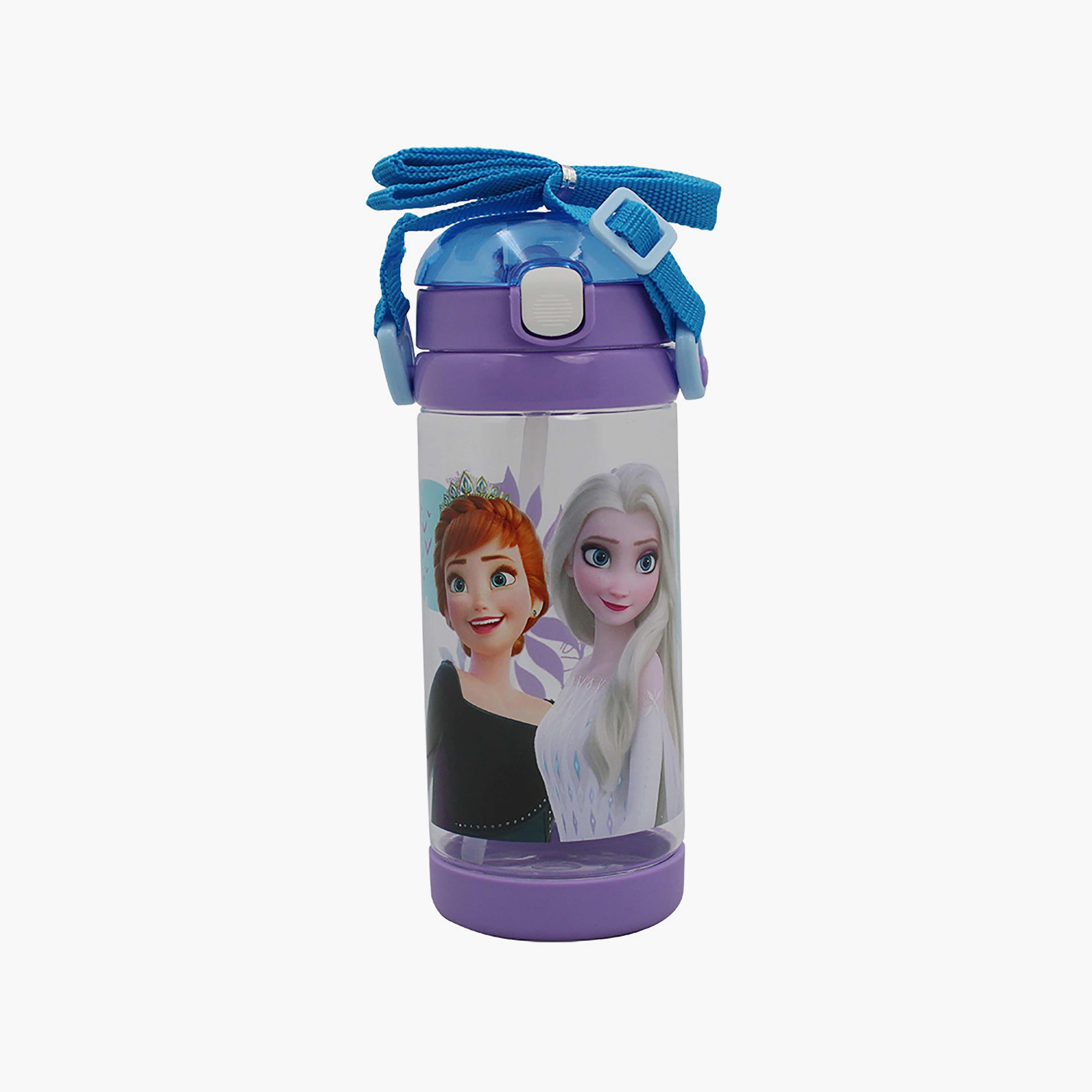 Disney Frozen Printed Water Bottle with Straw & Strap - Purple - 500 ml-school-waterbottles-image-1