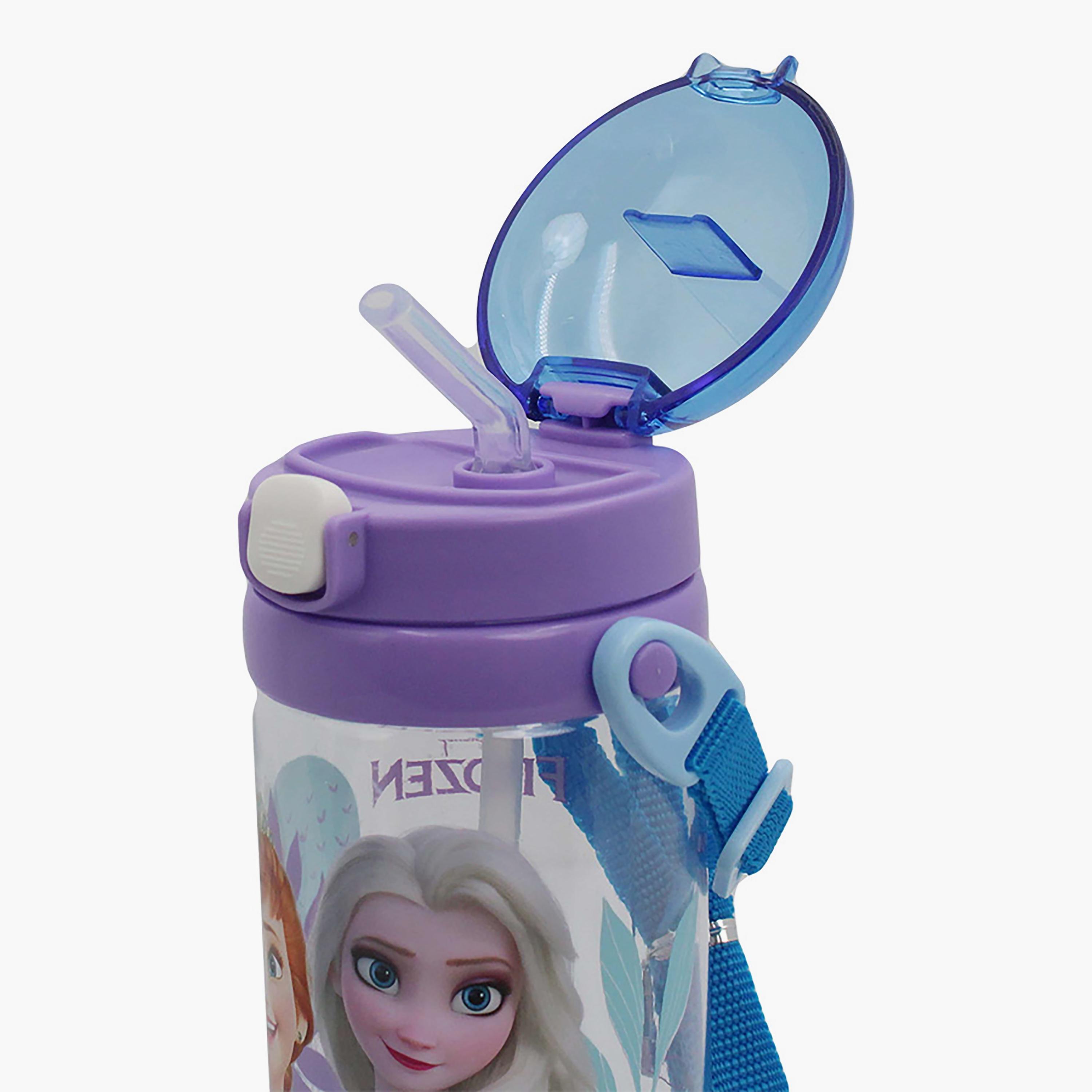 Disney Frozen Printed Water Bottle with Straw & Strap - Purple - 500 ml-school-waterbottles-image-3