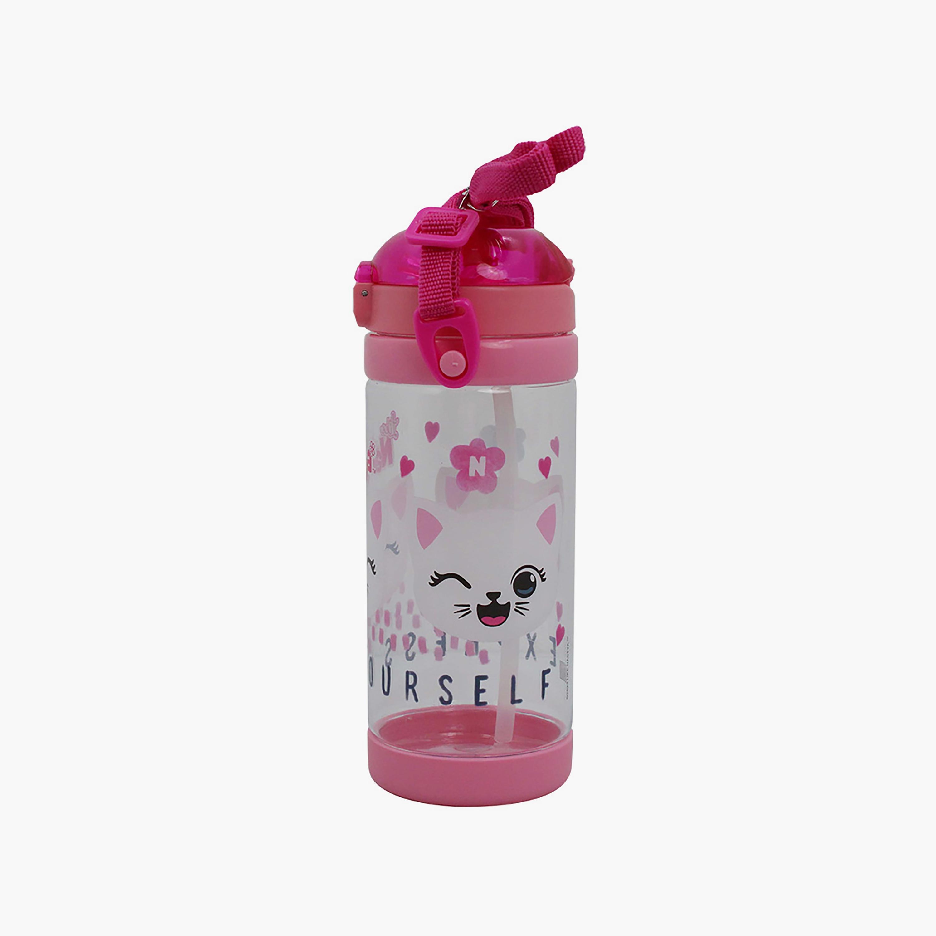 Like Nastya Printed Water Bottle with Straw & Strap - Pink - 500 ml-school-waterbottles-image-2