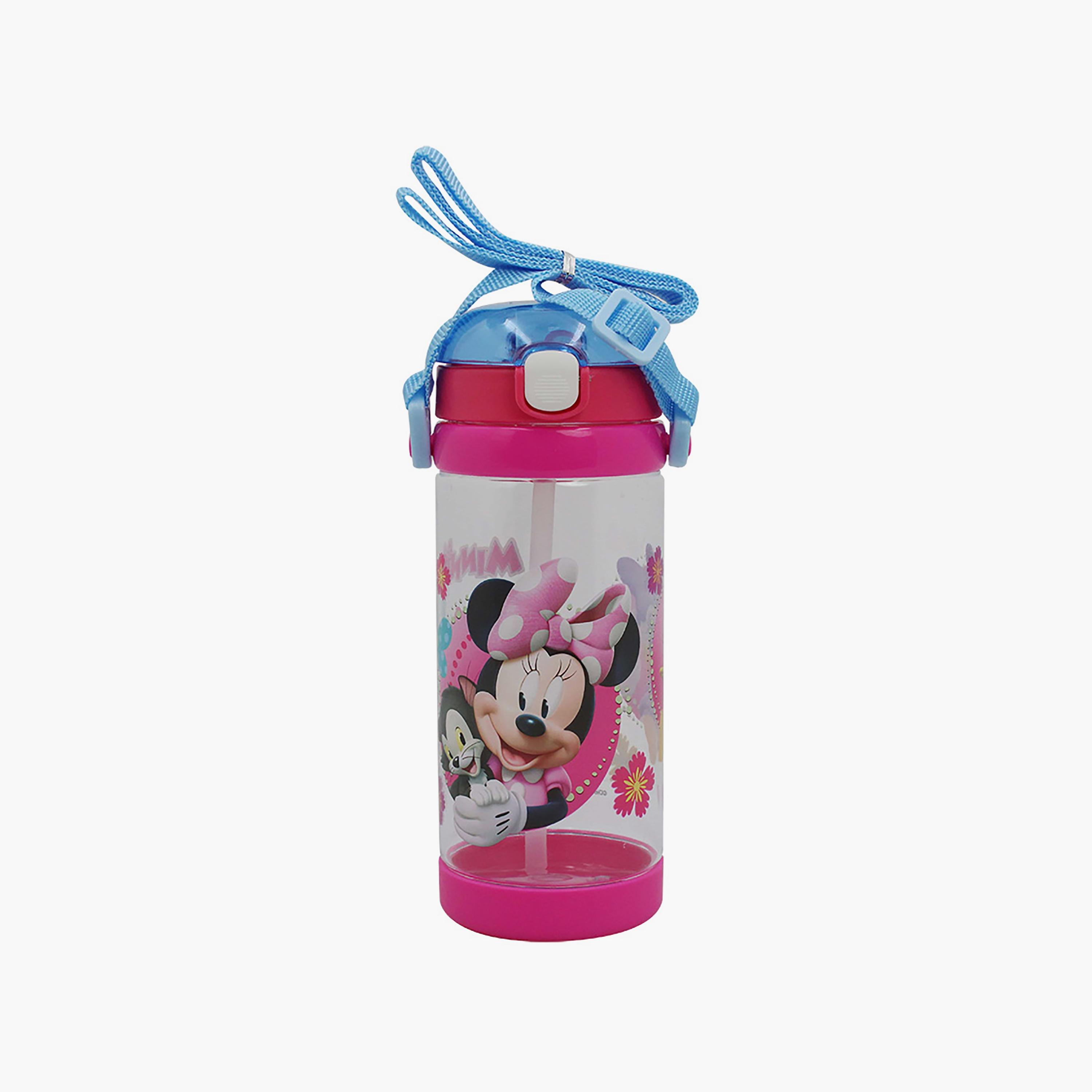 Disney Minnie Mouse Printed Water Bottle with Straw & Strap - Pink - 500 ml-school-waterbottles-image-1
