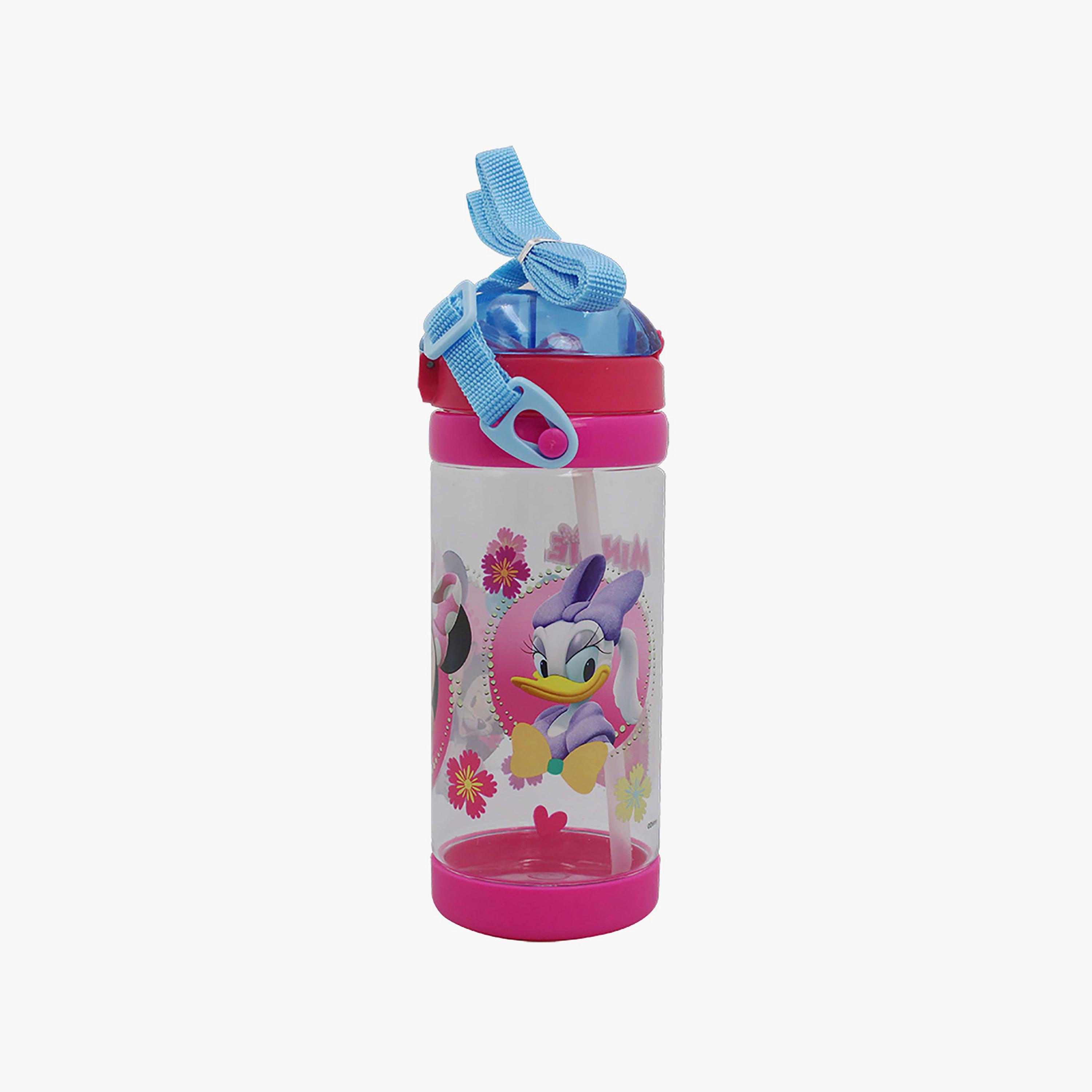 Disney Minnie Mouse Printed Water Bottle with Straw & Strap - Pink - 500 ml-school-waterbottles-image-2