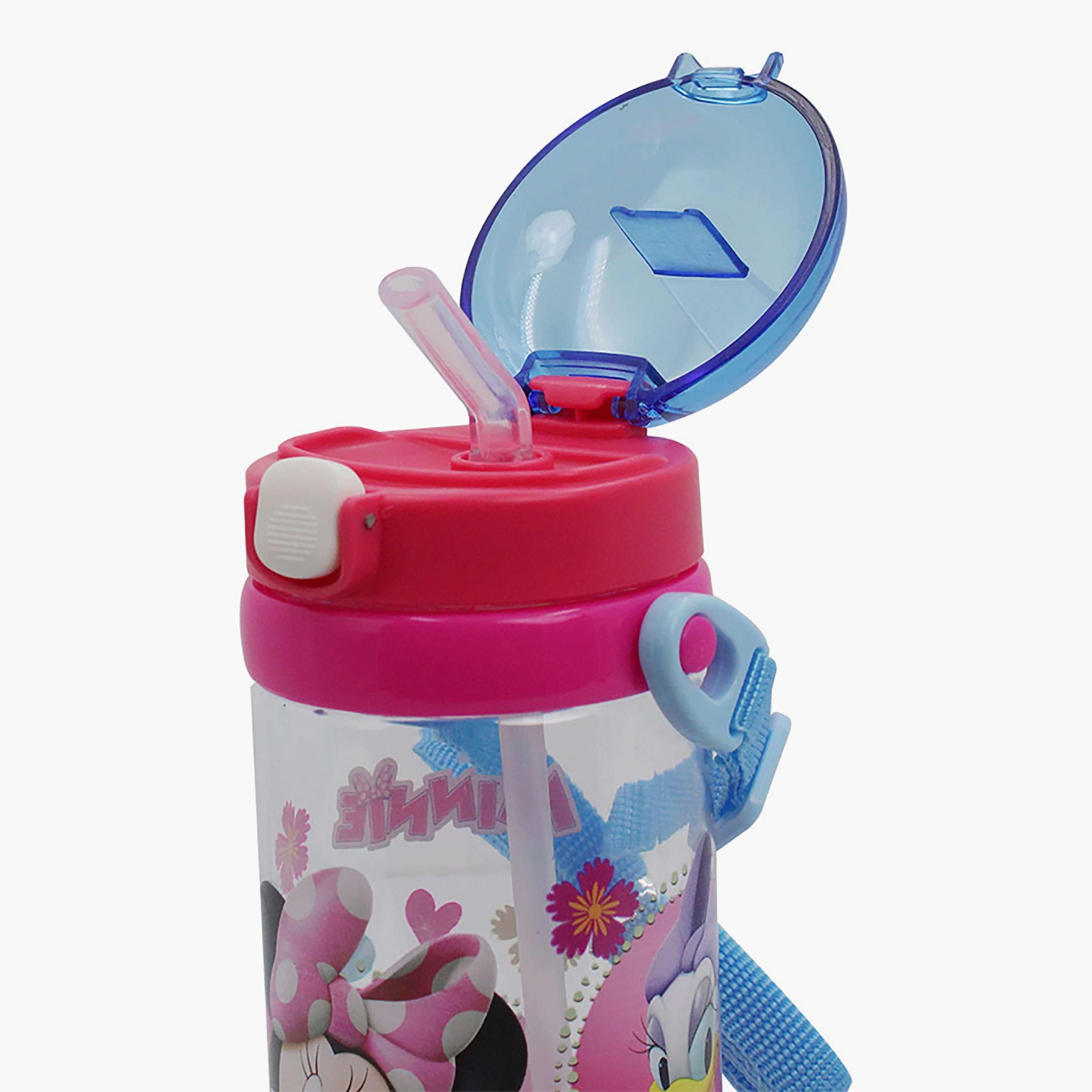Disney Minnie Mouse Printed Water Bottle with Straw & Strap - Pink - 500 ml-school-waterbottles-image-3