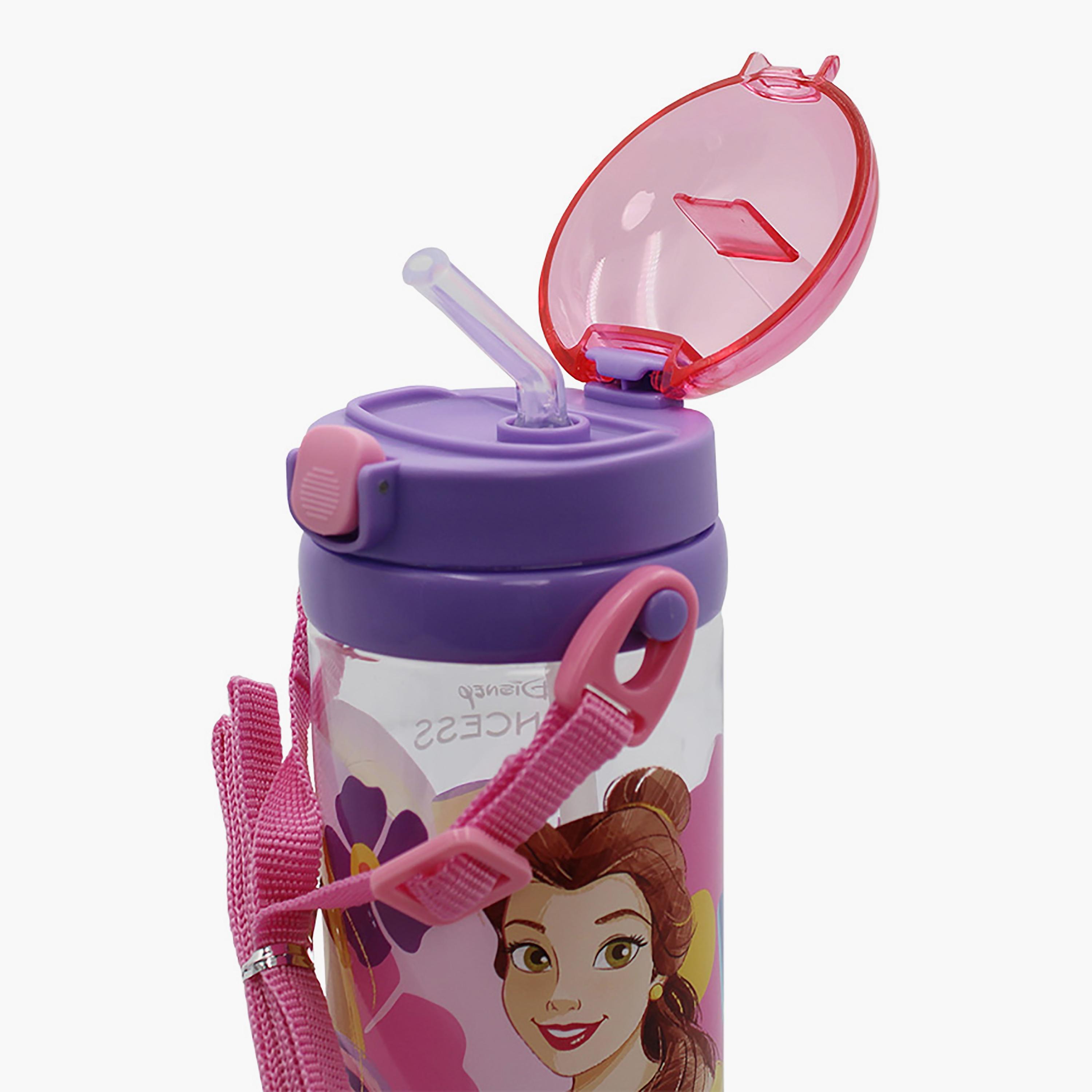زجاجة مياه مع ماصة وحزام بطبعة أميرات ديزني - أرجواني - 500 مل-school-waterbottles-image-3