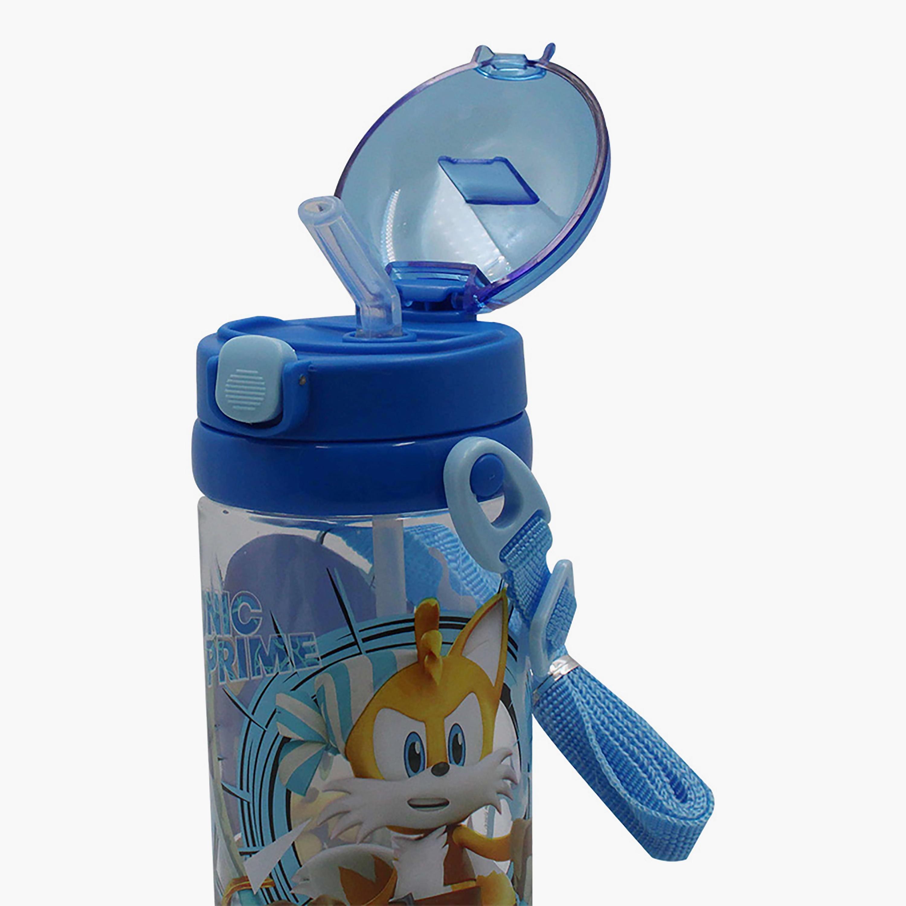 زجاجة مياه مع ماصة وحزام بطبعة سونيك ذا هيدجهوج - أزرق - 500 مل-school-waterbottles-image-3