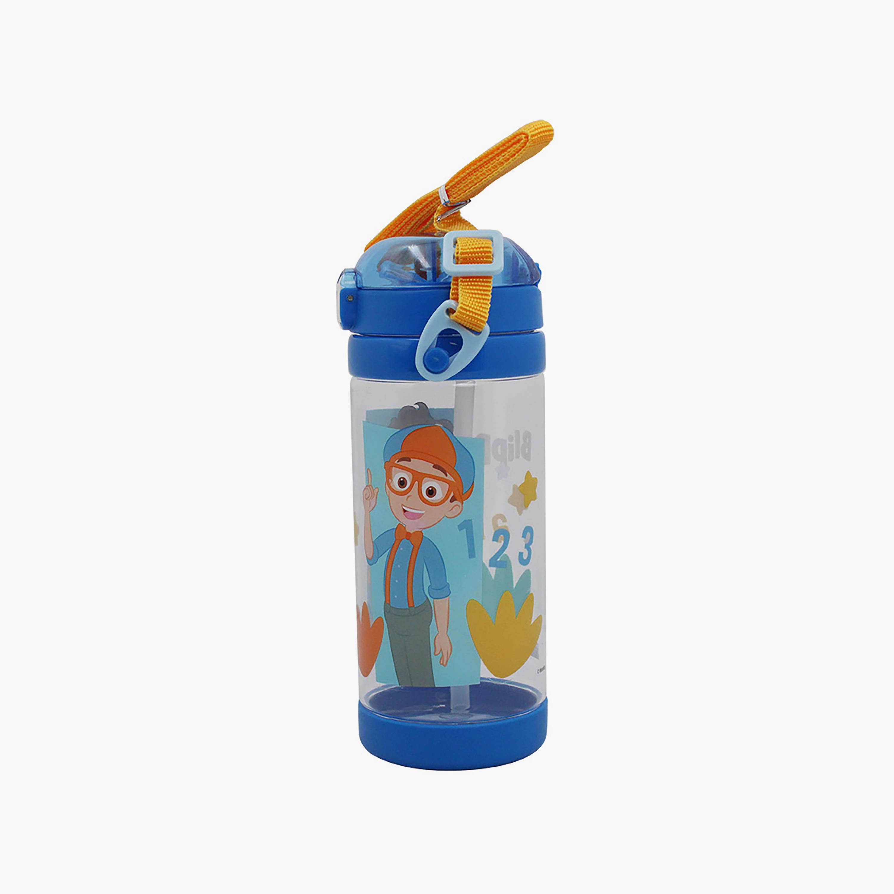 زجاجة مياه مع ماصة وحزام بطبعة بليبي - أزرق - 500 مل-school-waterbottles-image-1