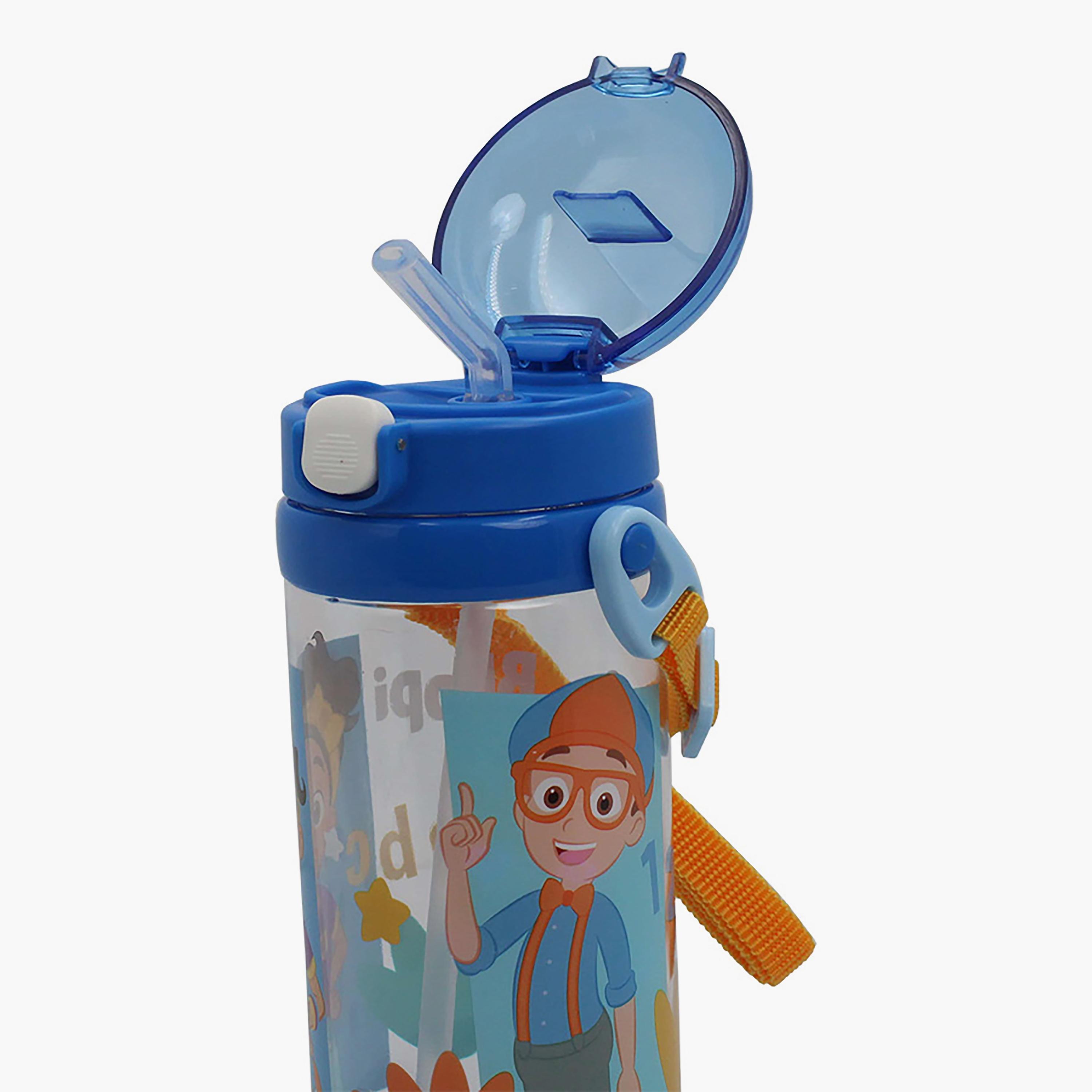 زجاجة مياه مع ماصة وحزام بطبعة بليبي - أزرق - 500 مل-school-waterbottles-image-3