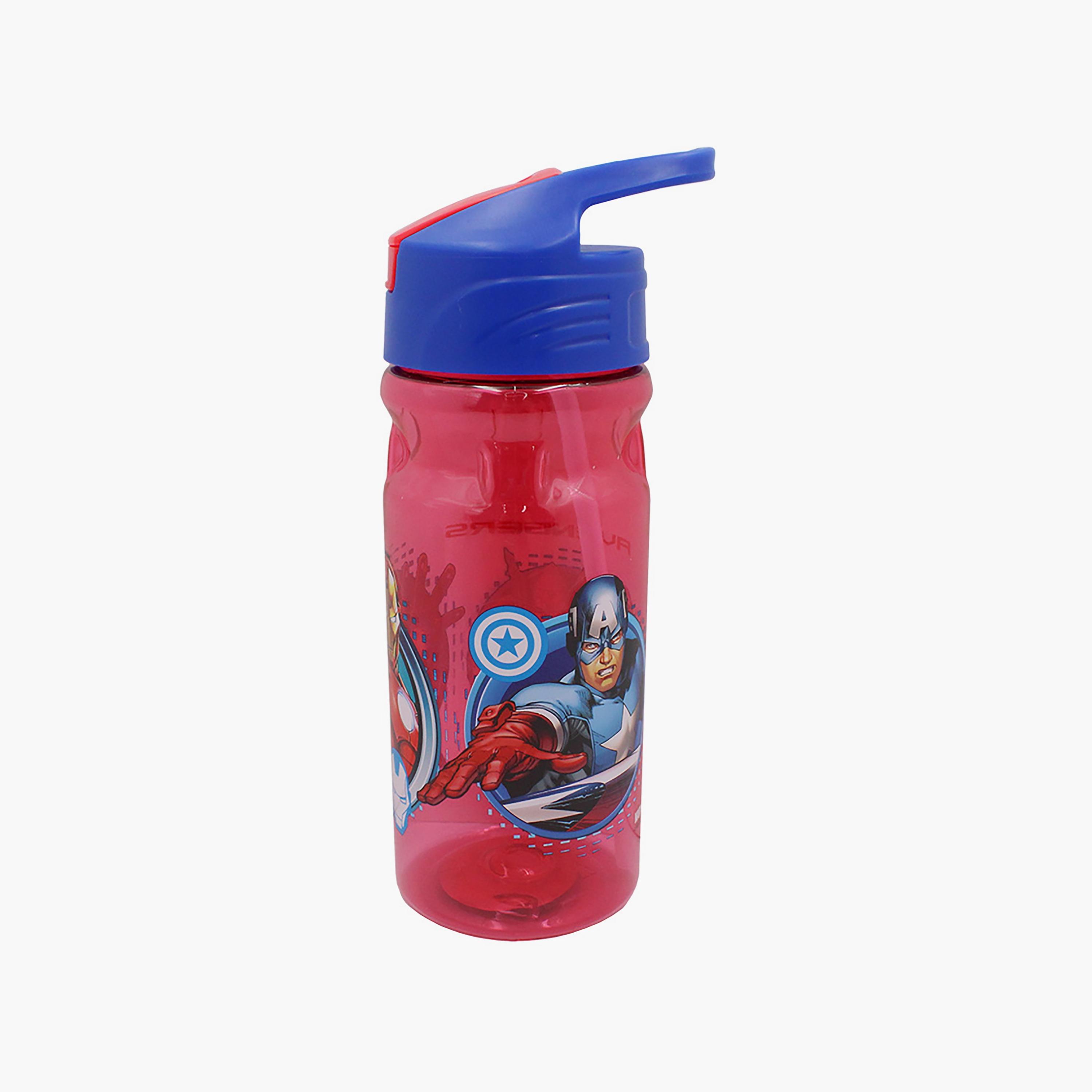 Avengers Printed Sport Water Bottle with Straw - Red - 500 ml-school-waterbottles-image-2