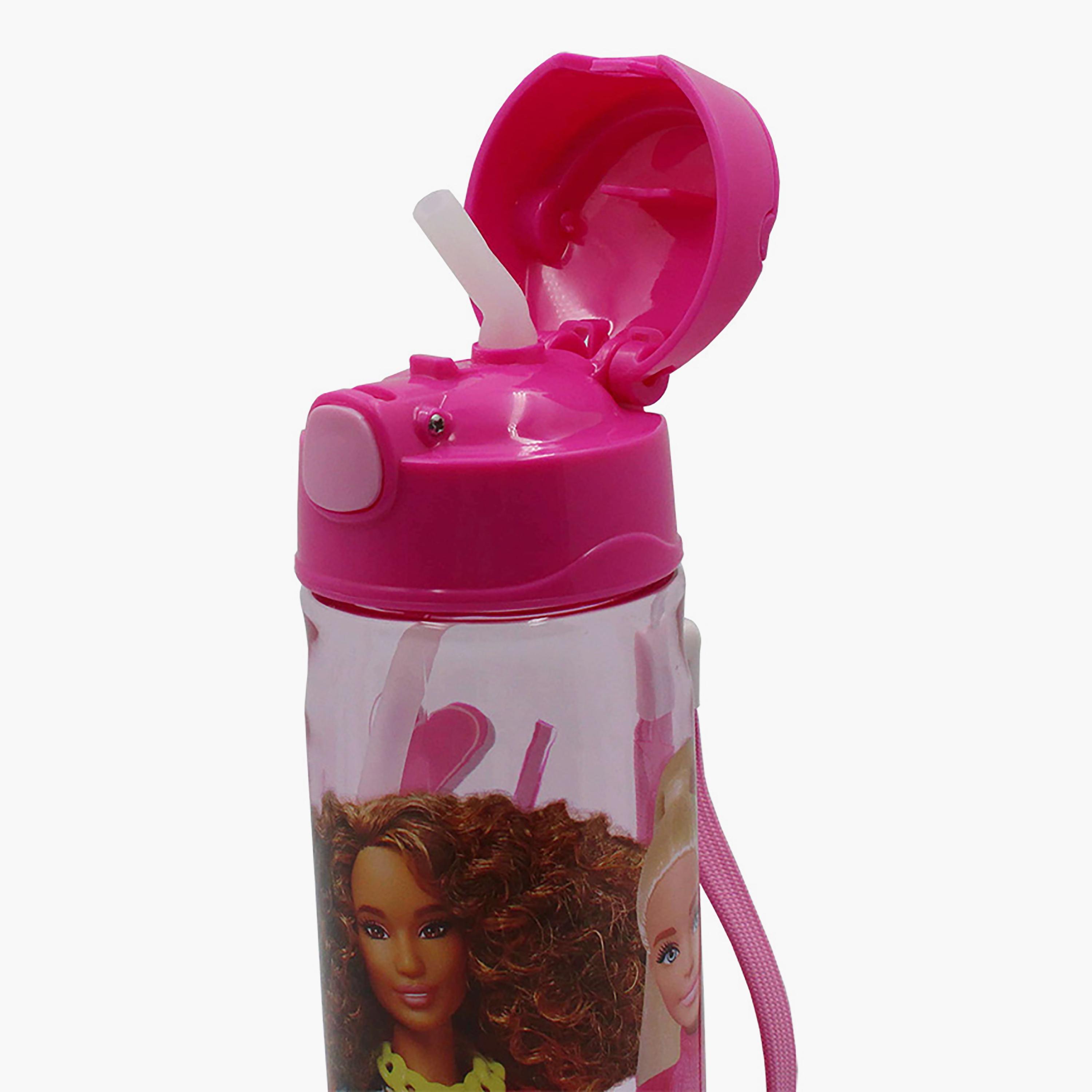Barbie Printed Pop-Up Canteen Water Bottle with Straw - Pink - 500 ml-school-waterbottles-image-3