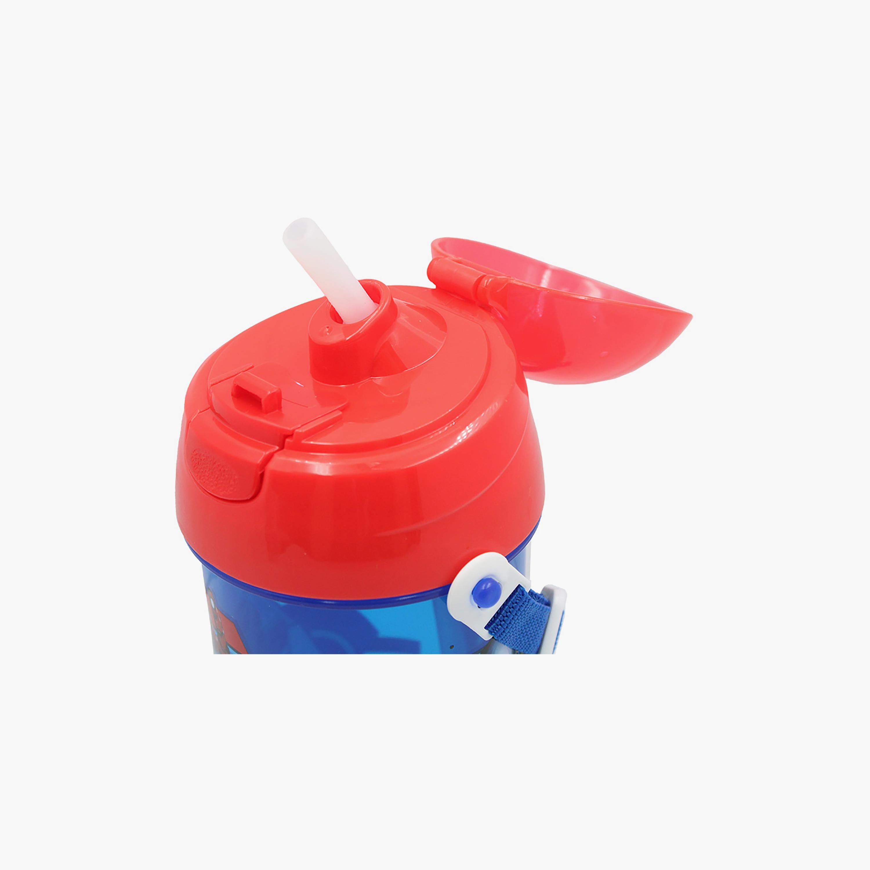 زجاجة مياه أفينجرز بوب أب كانتين مع ماصة وحزام جانبي - أزرق 500 مل-school-waterbottles-image-3