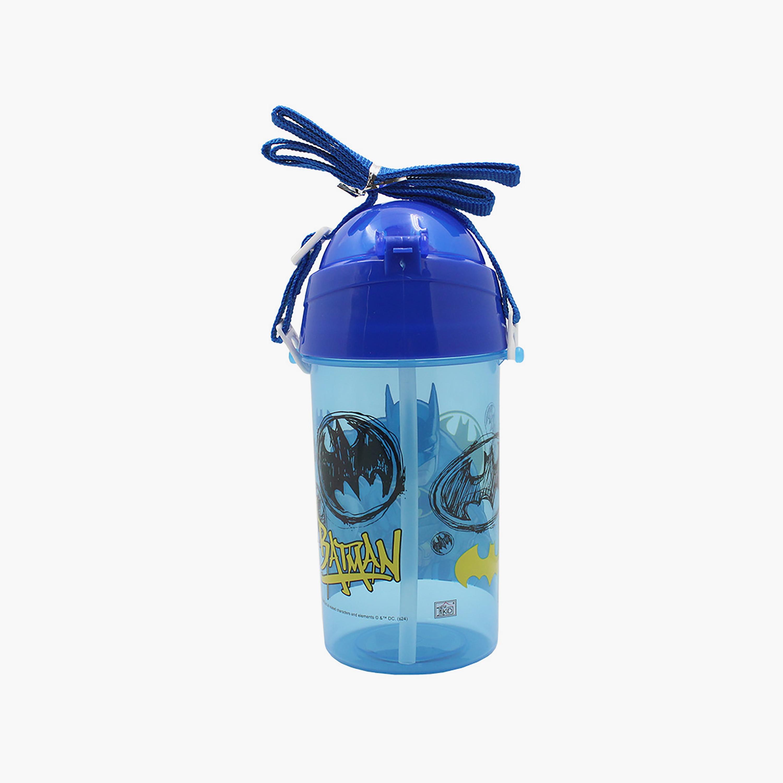Batman Printed Pop-Up Canteen Water Bottle with Straw & Side Strap - Blue - 500 ml-school-waterbottles-image-2