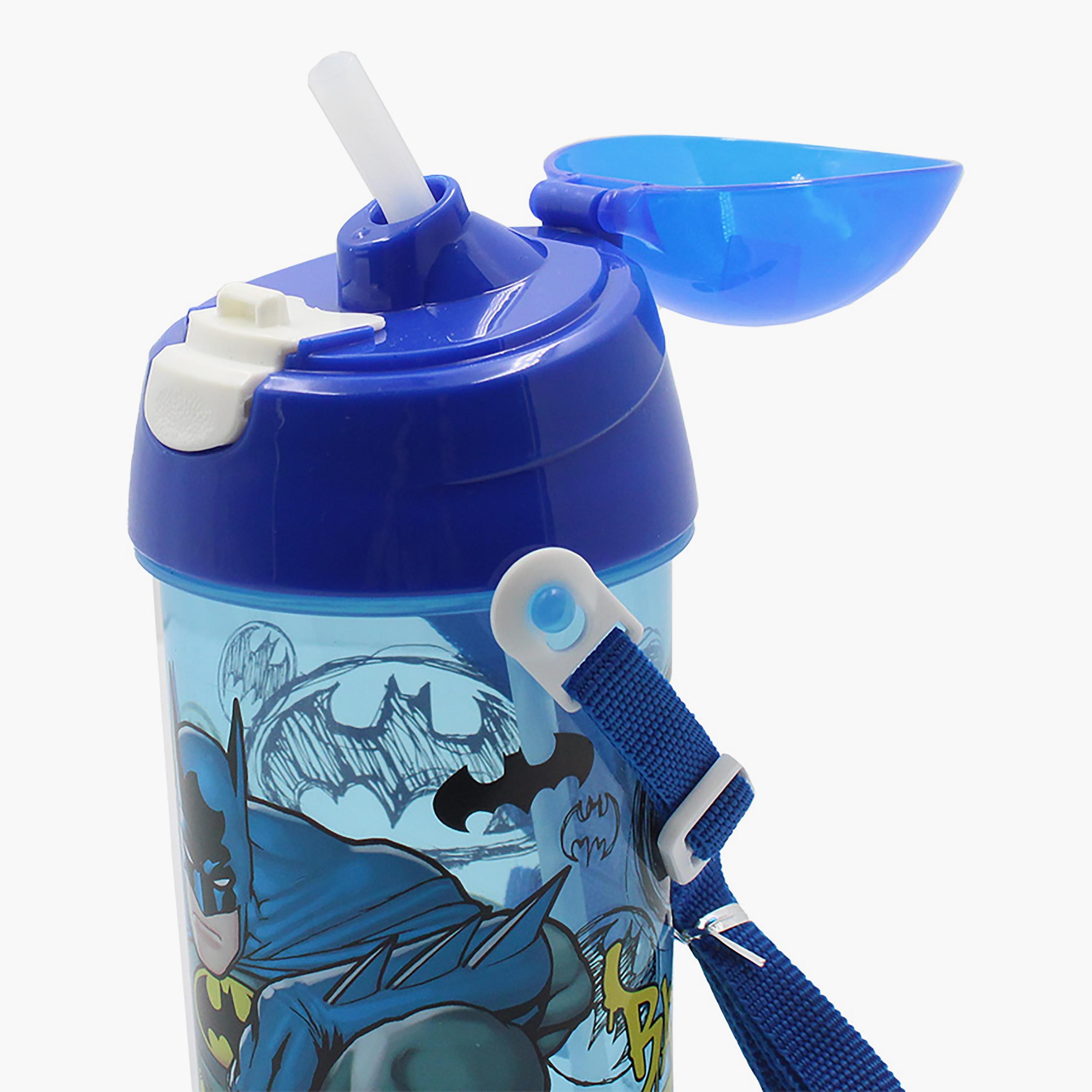 Batman Printed Pop-Up Canteen Water Bottle with Straw & Side Strap - Blue - 500 ml-school-waterbottles-image-3