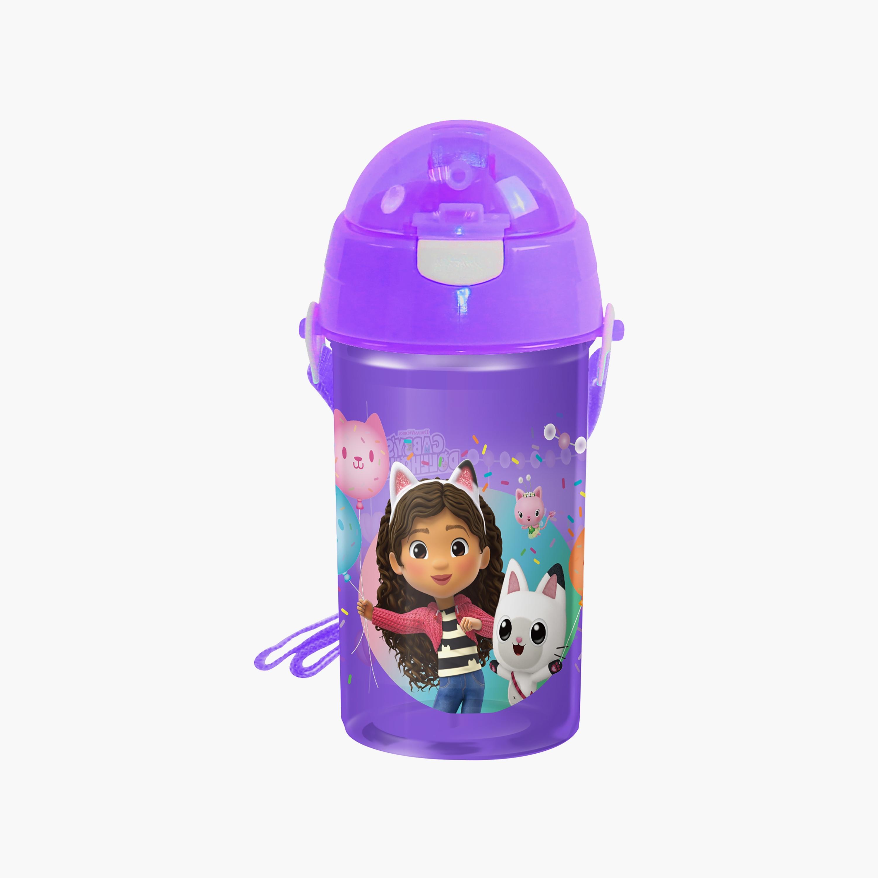 Gabby's Dollhouse Printed Pop-Up Canteen Water Bottle with Straw & Side Strap - Purple - 500 ml-school-waterbottles-image-1