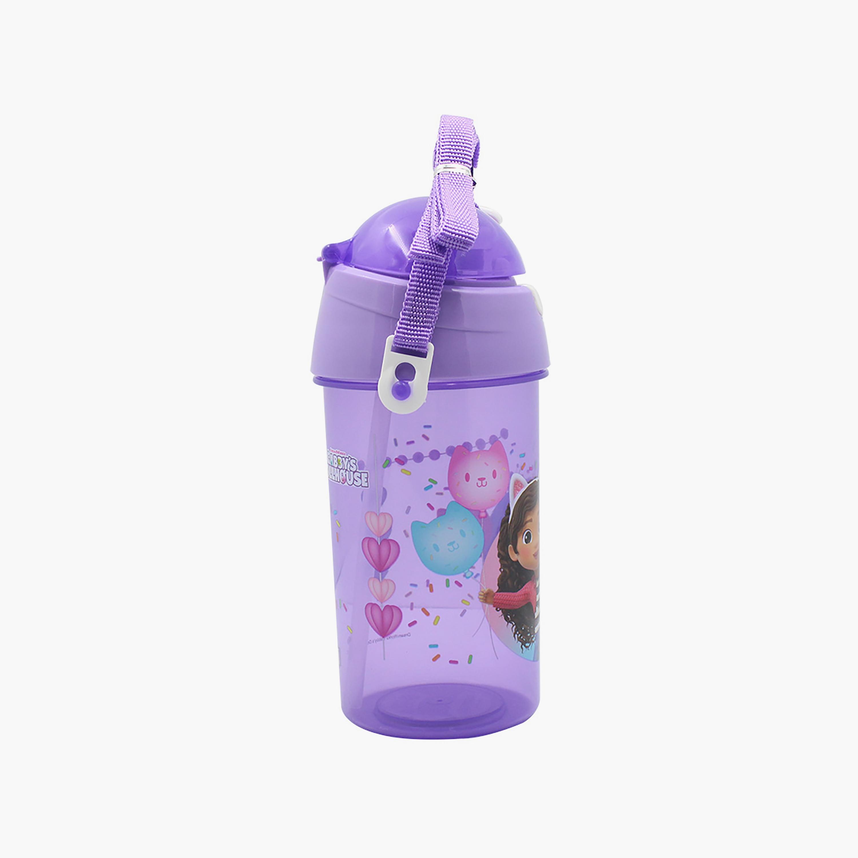 Gabby's Dollhouse Printed Pop-Up Canteen Water Bottle with Straw & Side Strap - Purple - 500 ml-school-waterbottles-image-2