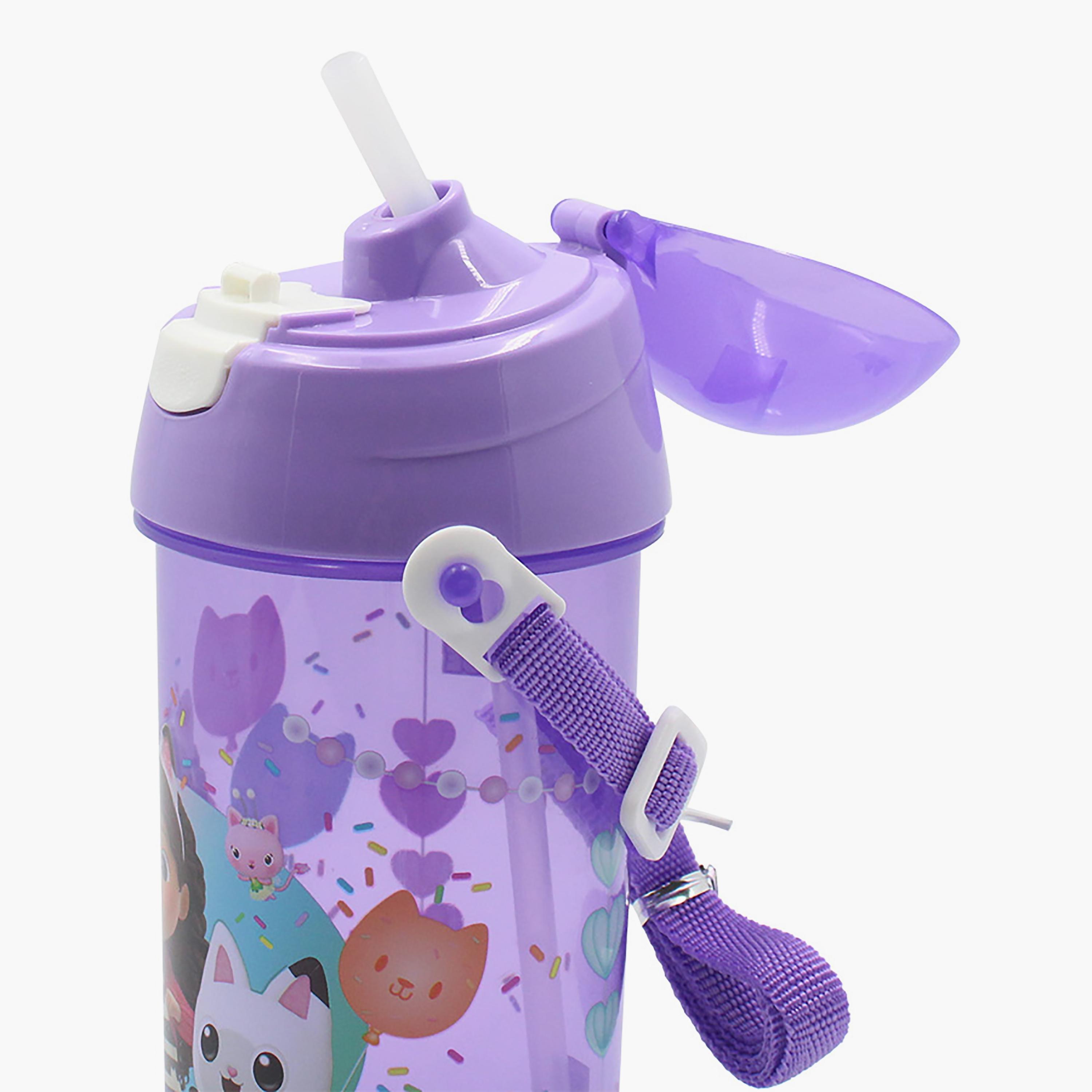 Gabby's Dollhouse Printed Pop-Up Canteen Water Bottle with Straw & Side Strap - Purple - 500 ml-school-waterbottles-image-3
