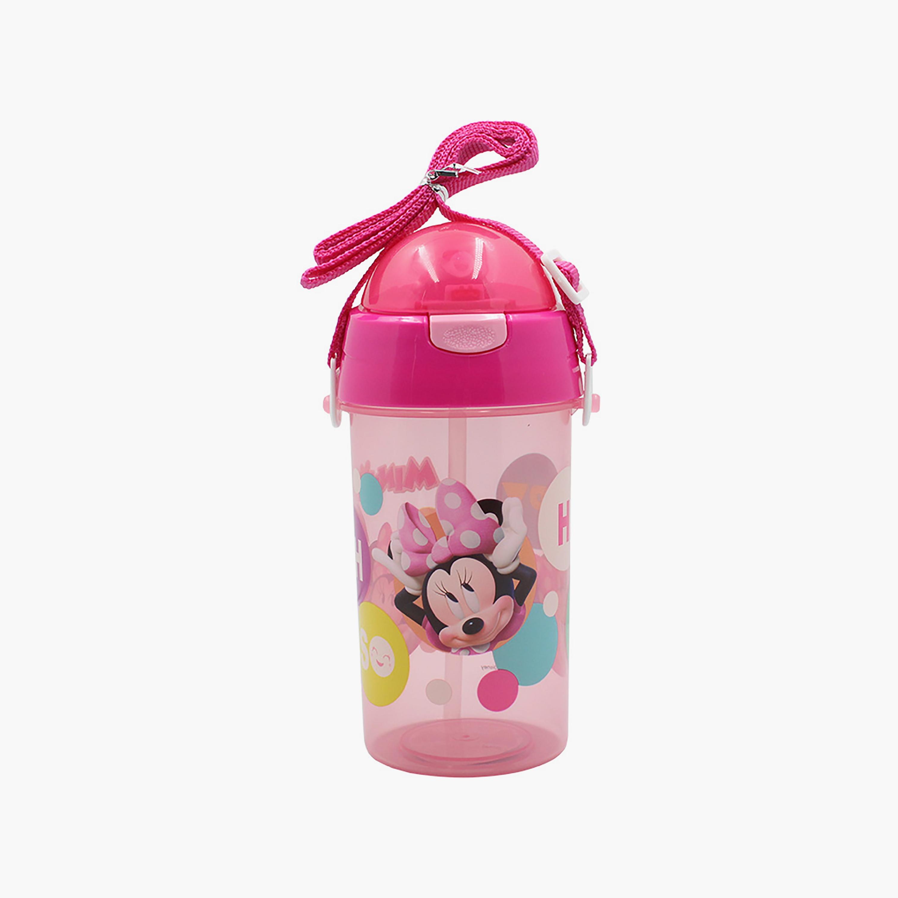Disney Minnie Mouse Printed Pop-Up Canteen Water Bottle with Straw & Side Strap - Pink - 500 ml-school-waterbottles-image-1
