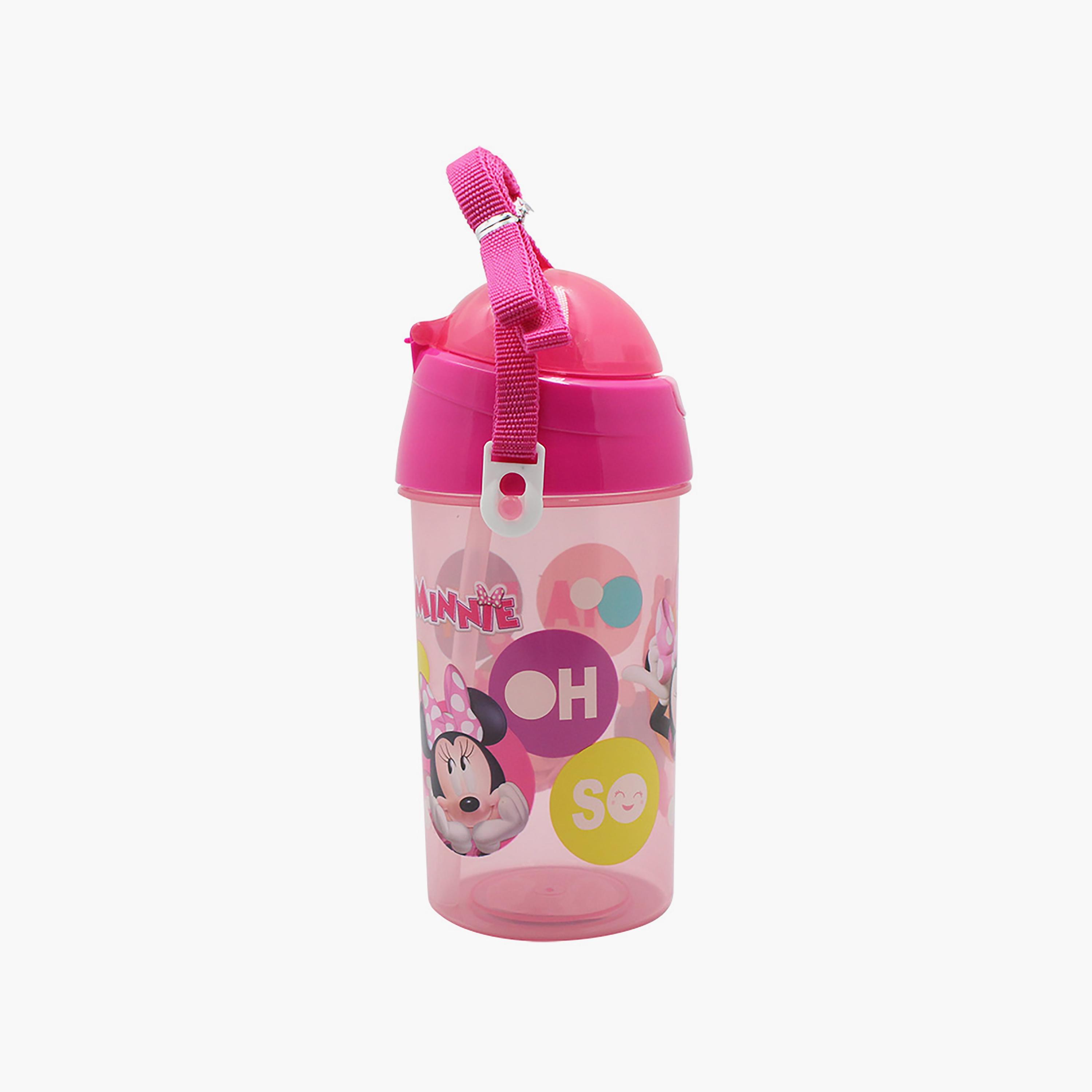 Disney Minnie Mouse Printed Pop-Up Canteen Water Bottle with Straw & Side Strap - Pink - 500 ml-school-waterbottles-image-3