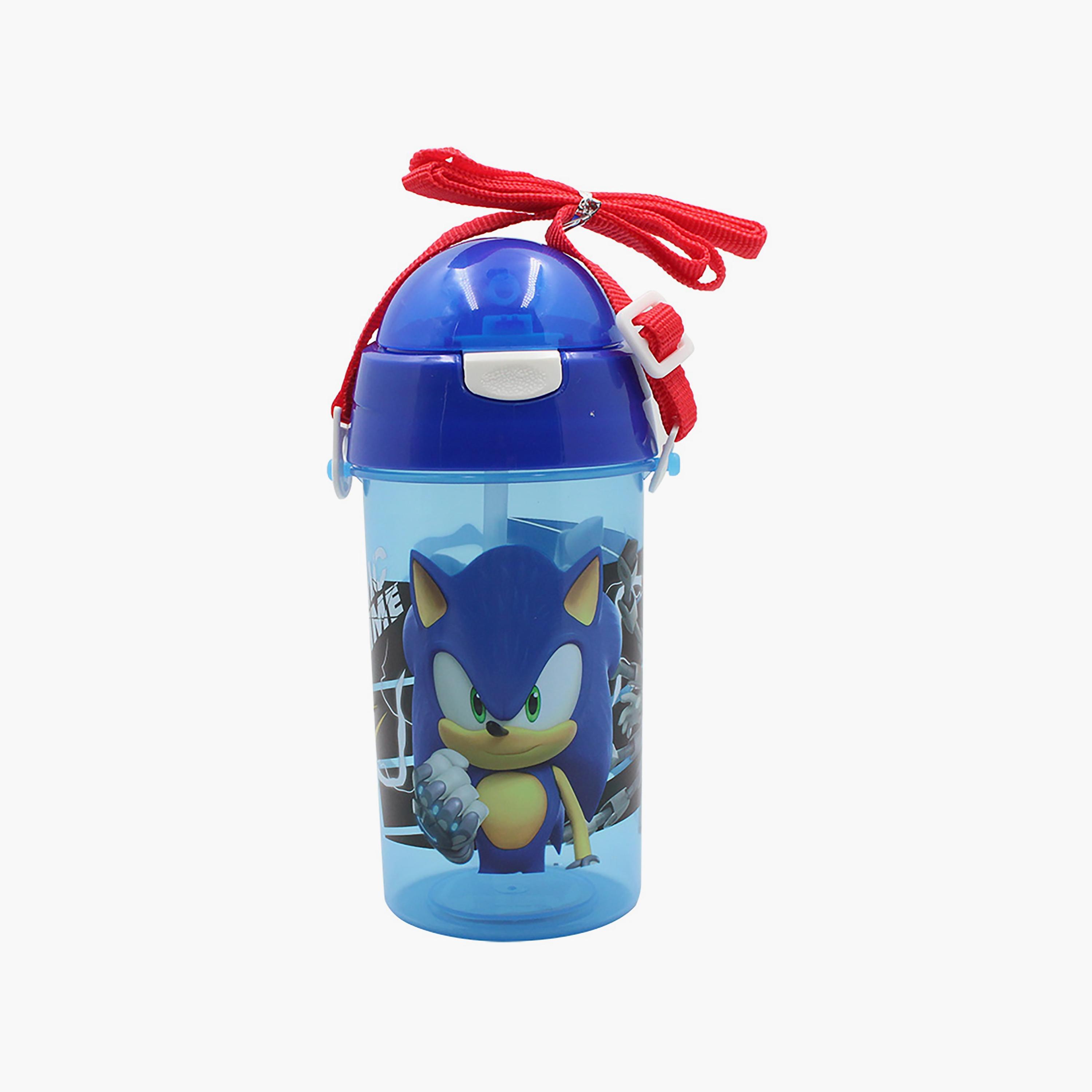 Sonic the Hedgehog Printed Pop-Up Canteen Water Bottle with Straw & Side Strap - Blue - 500 ml-school-waterbottles-image-1