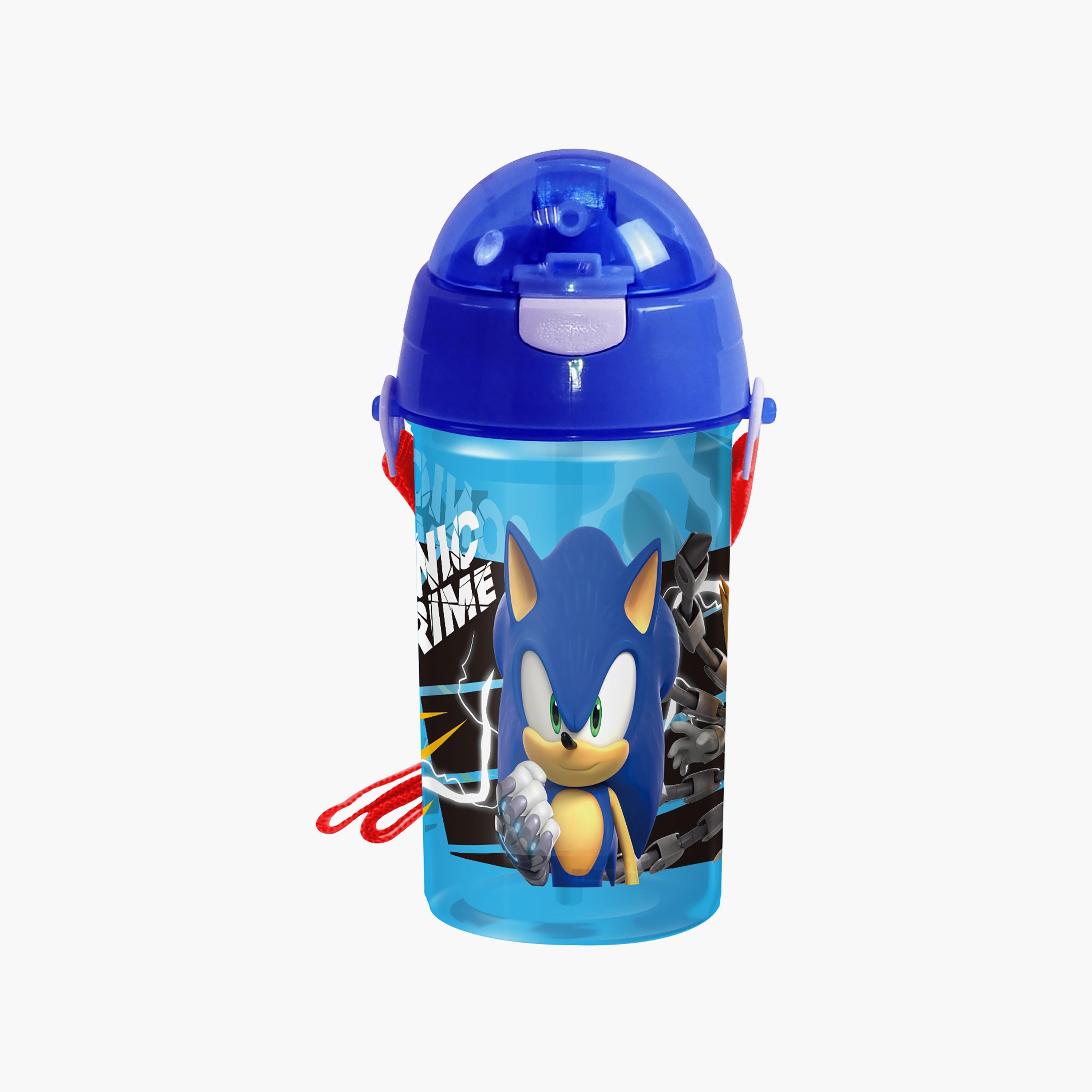 Sonic the Hedgehog Printed Pop-Up Canteen Water Bottle with Straw & Side Strap - Blue - 500 ml-school-waterbottles-image-2