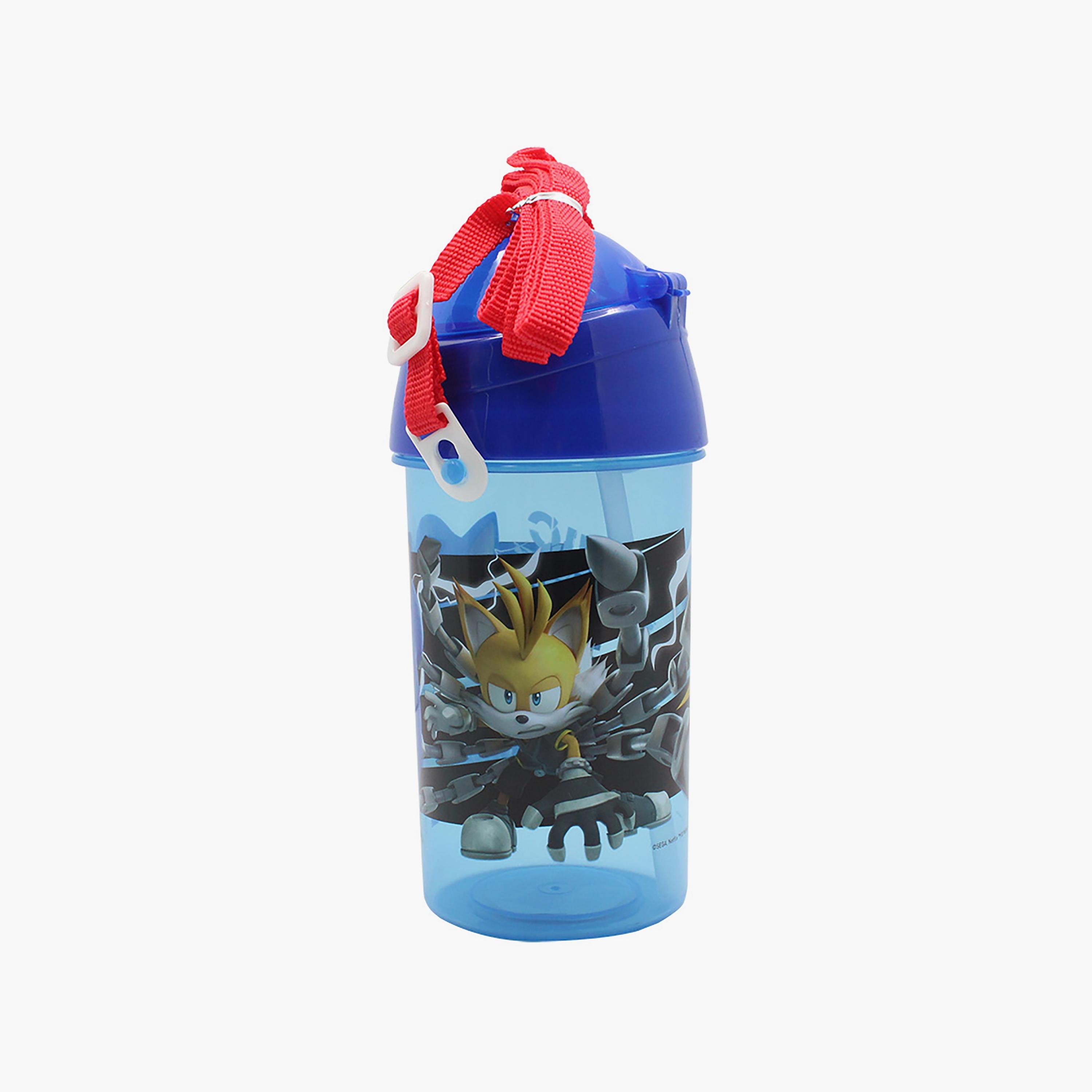 Sonic the Hedgehog Printed Pop-Up Canteen Water Bottle with Straw & Side Strap - Blue - 500 ml-school-waterbottles-image-3